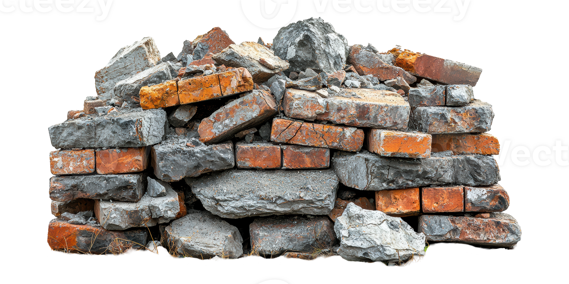 Pile of old bricks and rubble isolated on transparent background png