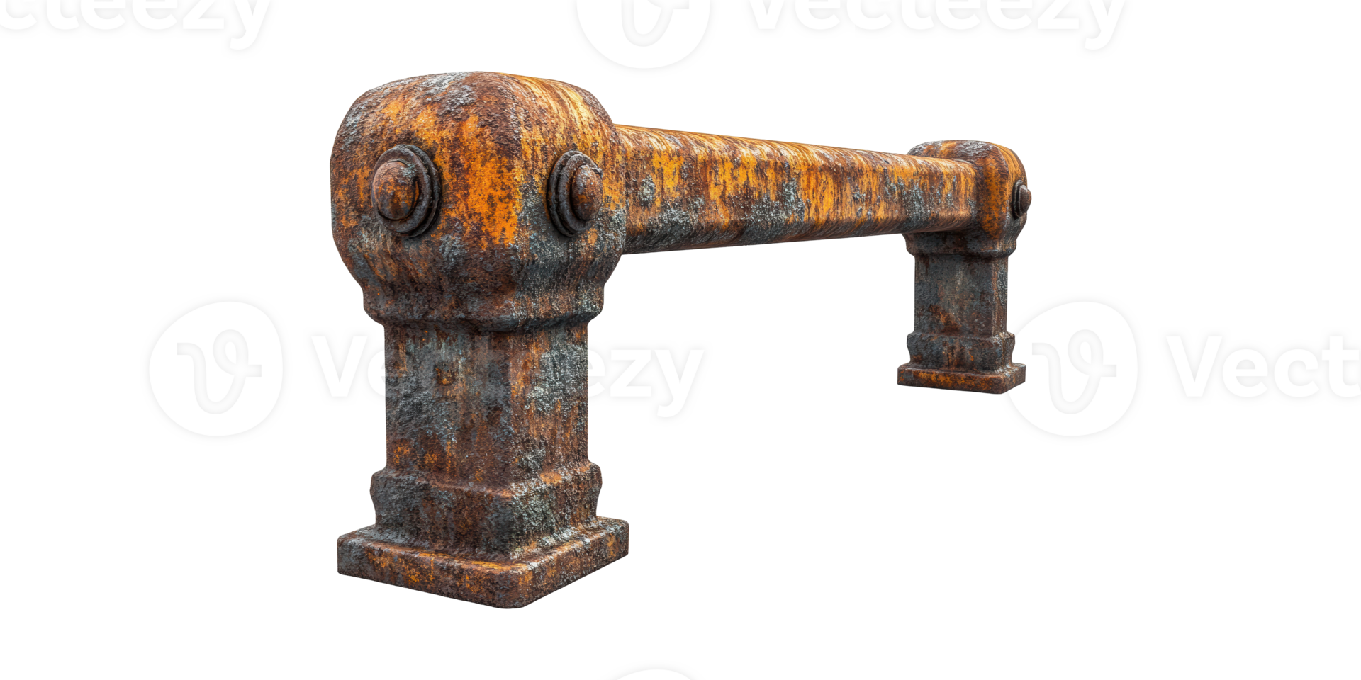 Rusty industrial pipe with bolted joints isolated on transparent background png