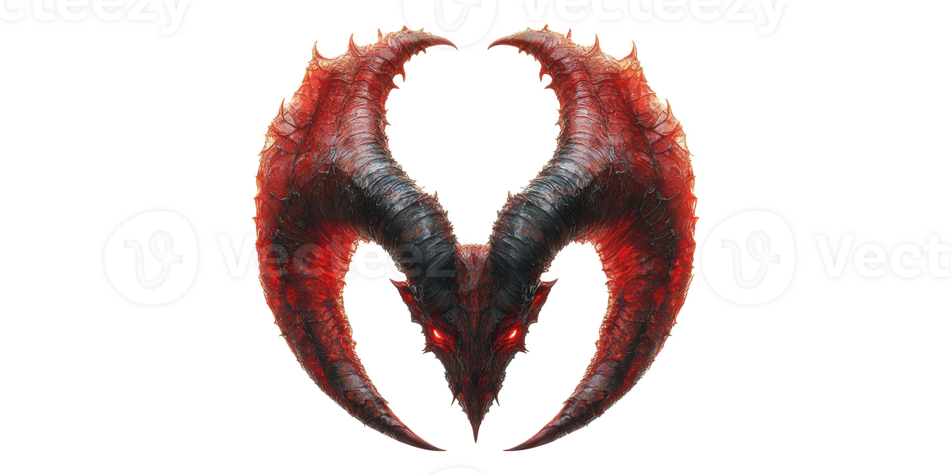 Demonic horns with red and black texture isolated on transparent background png