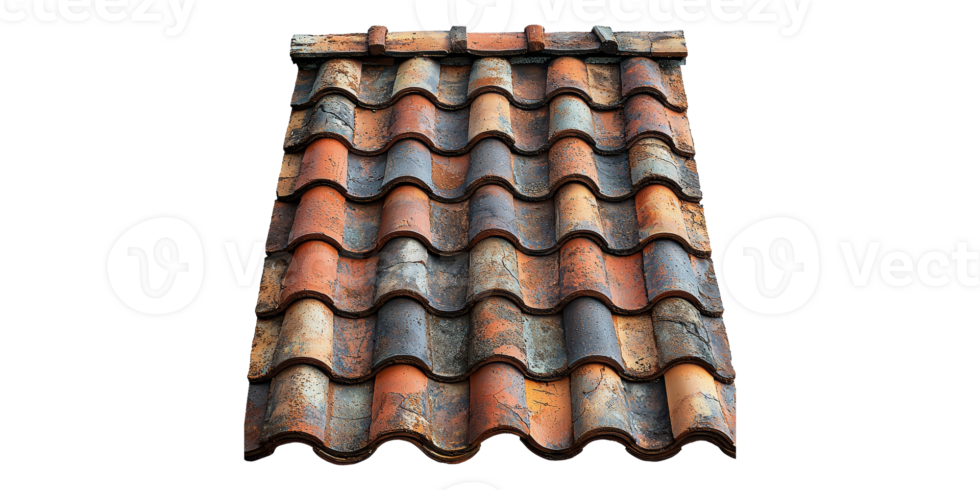 Clay roof tiles arranged in a zigzag pattern isolated on transparent background png