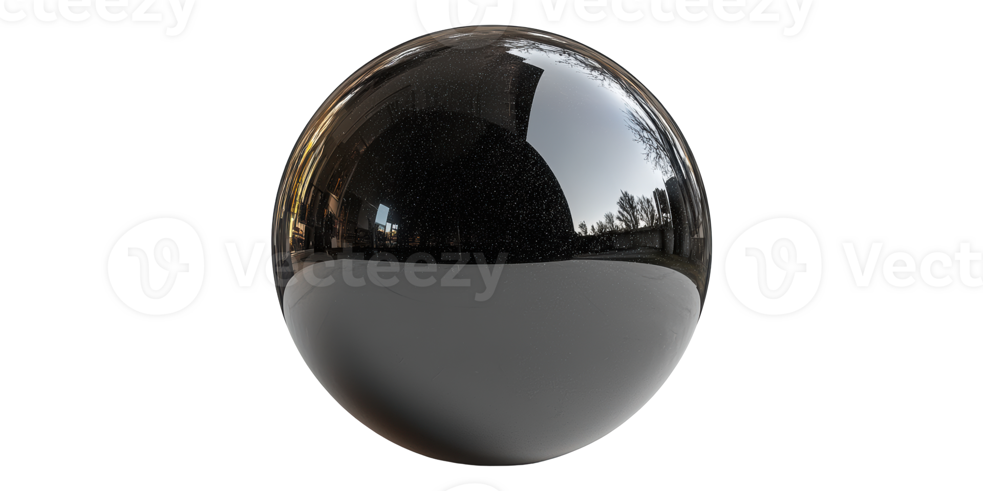 Black glossy sphere with reflections isolated on transparent background png
