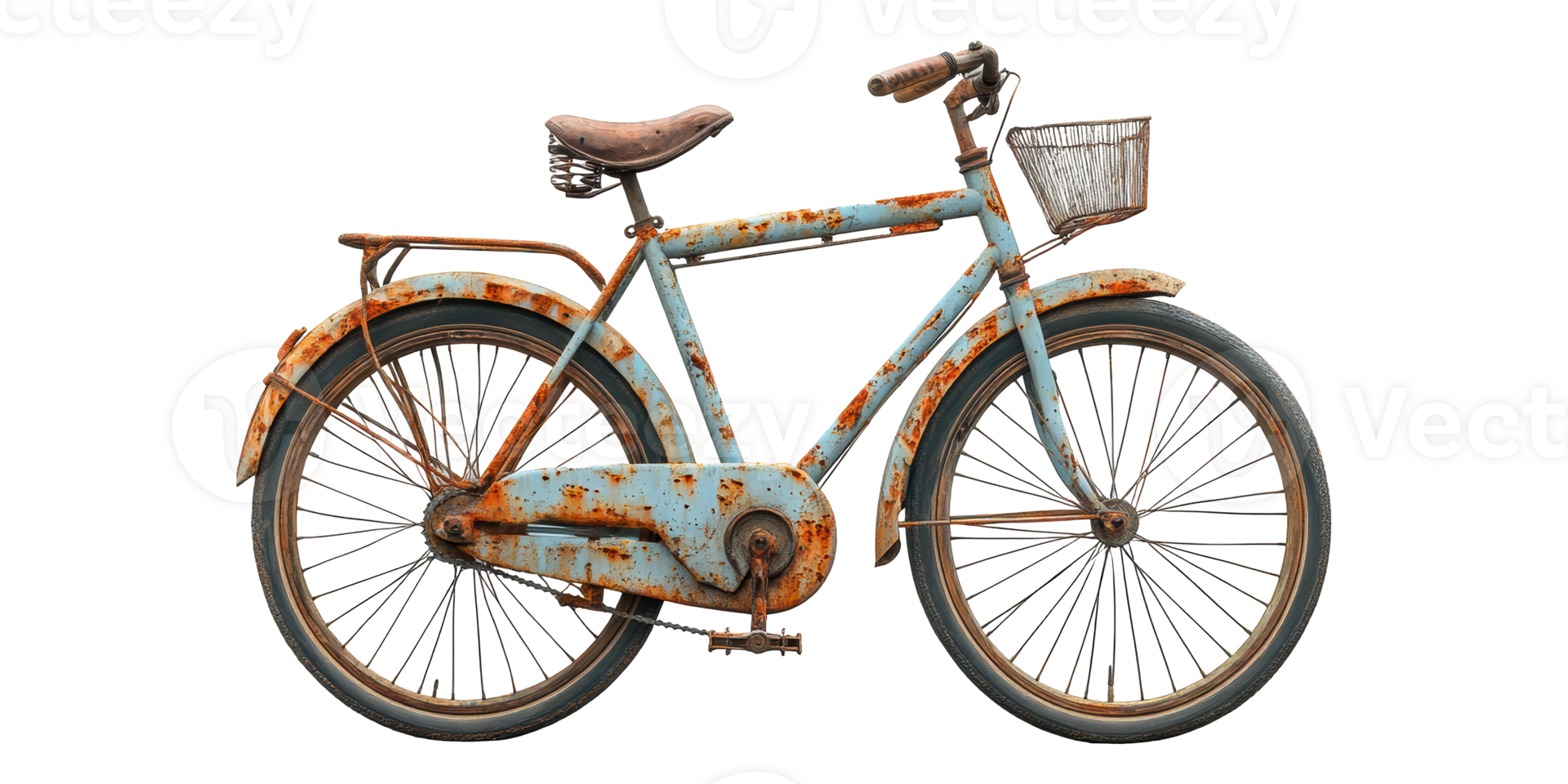 Vintage rusty bicycle with basket isolated on transparent background png