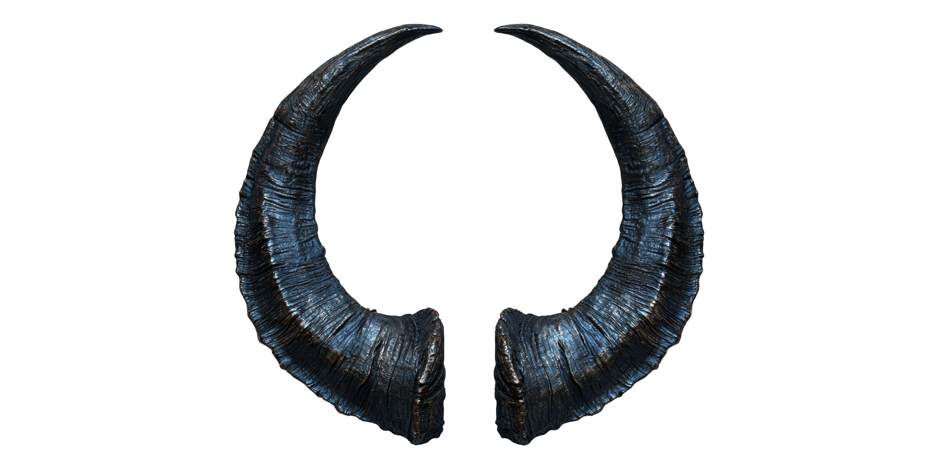 Curved animal horns isolated on transparent background png