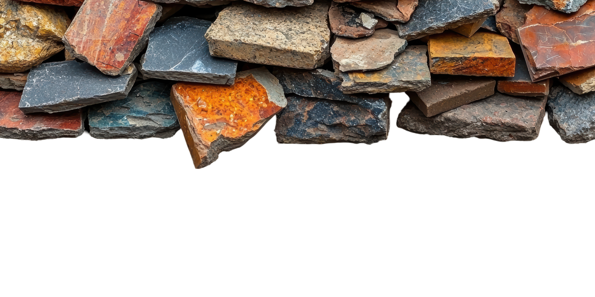 Assorted natural rocks in various colors isolated on transparent background png