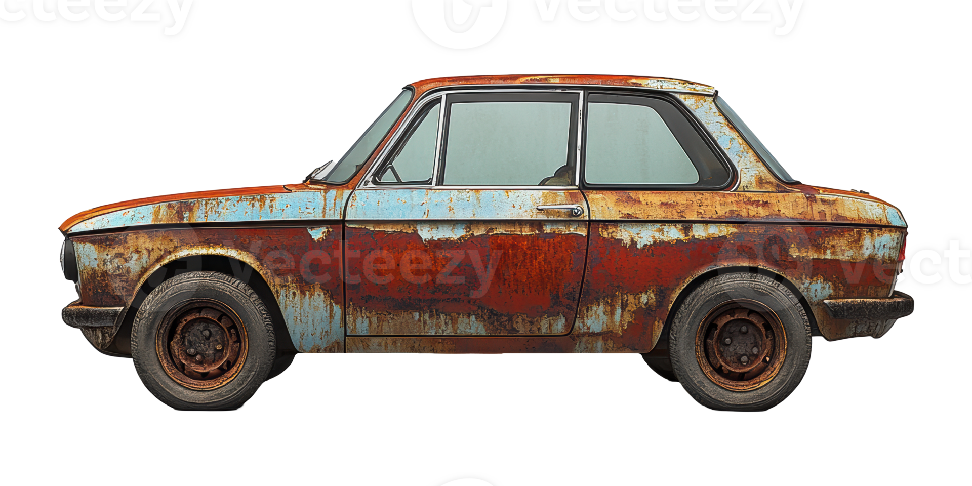 Old rusty vintage car isolated on transparent background png