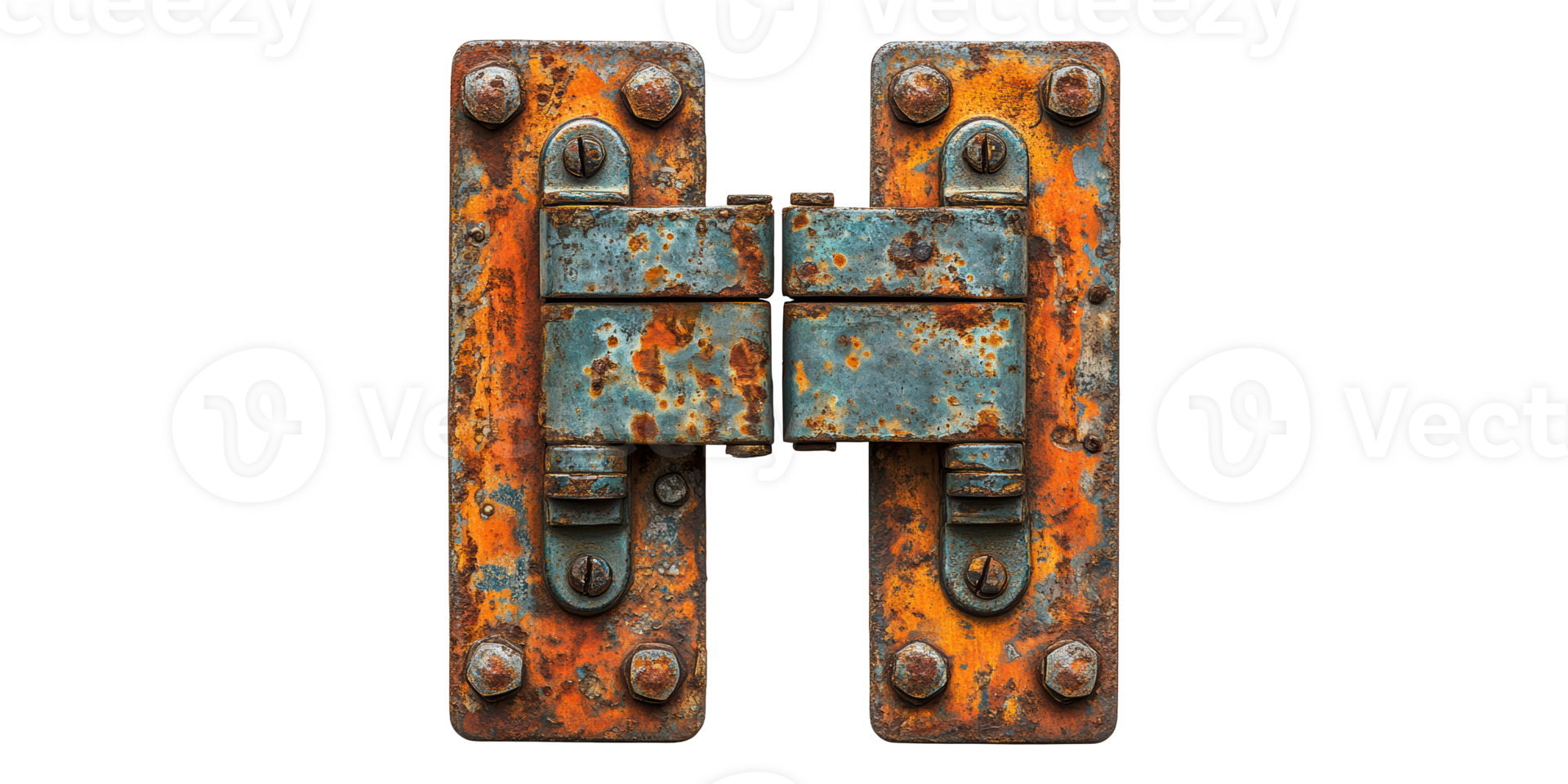 Rusty metal hinges isolated on transparent background png