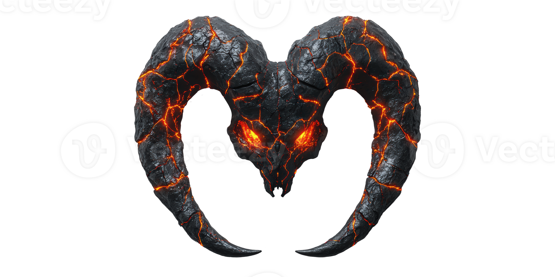 Fiery demon skull with horns isolated on transparent background png