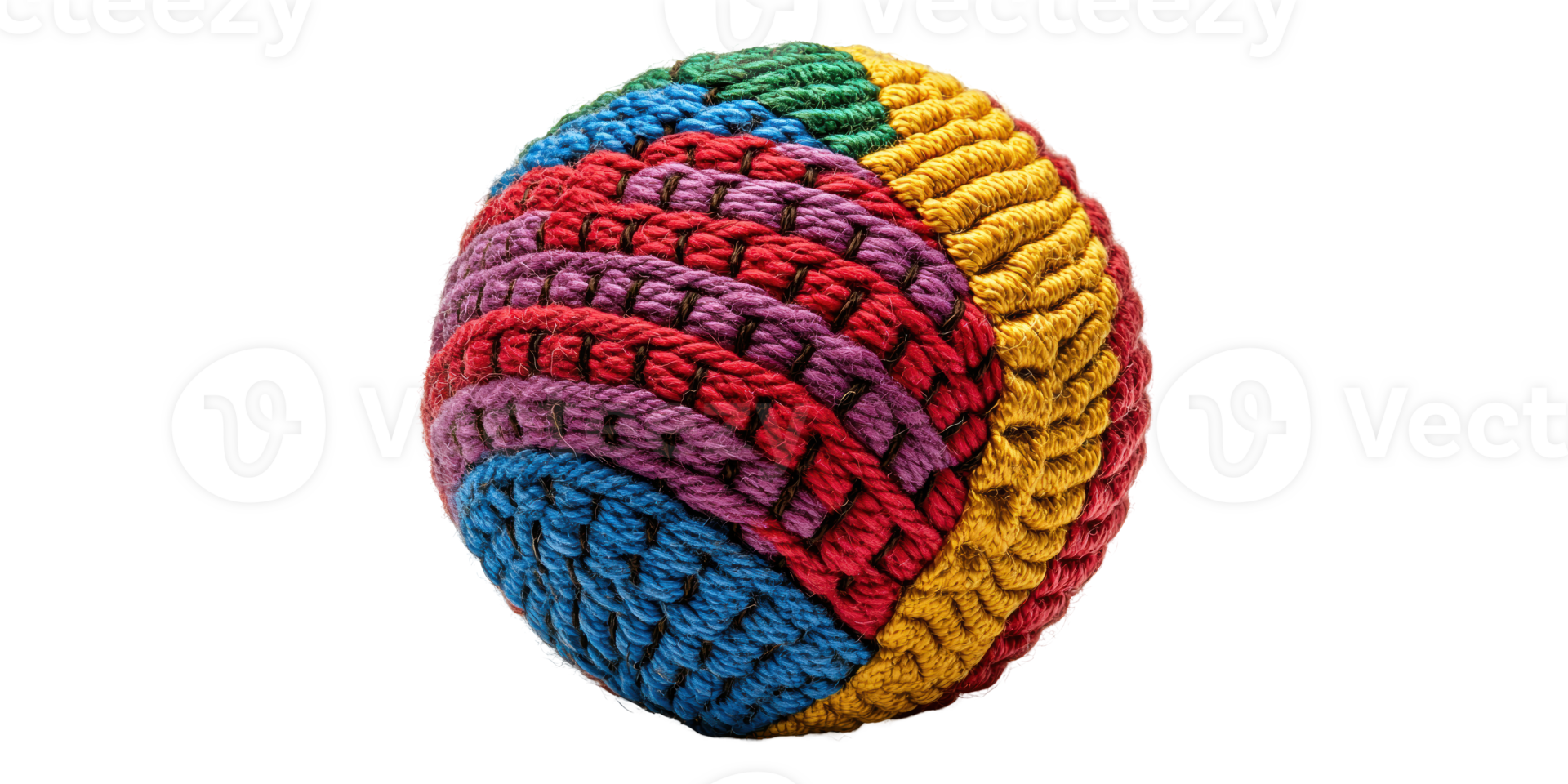 Colorful knitted ball with textured patterns isolated on transparent background png