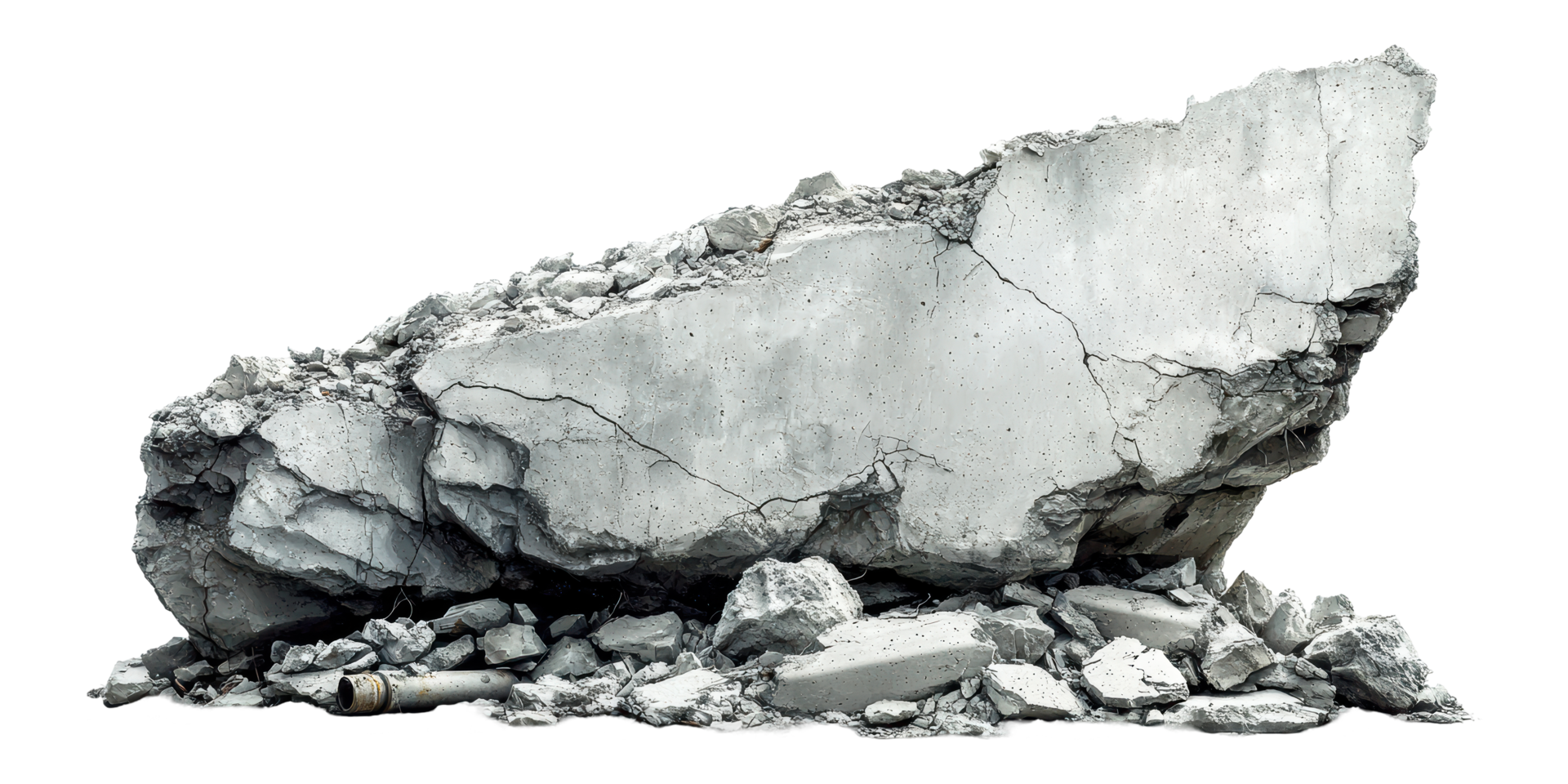 Large concrete rubble and debris isolated on transparent background png