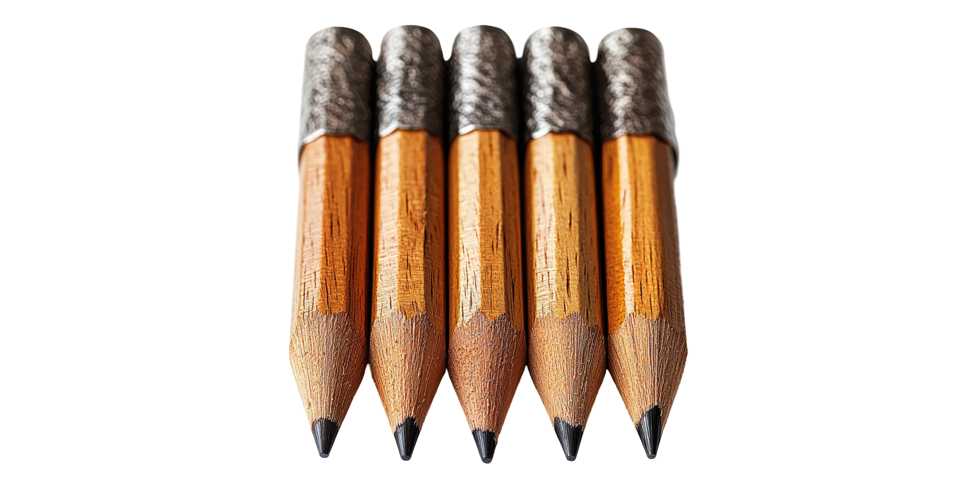 Group of five sharpened pencils isolated on transparent background png