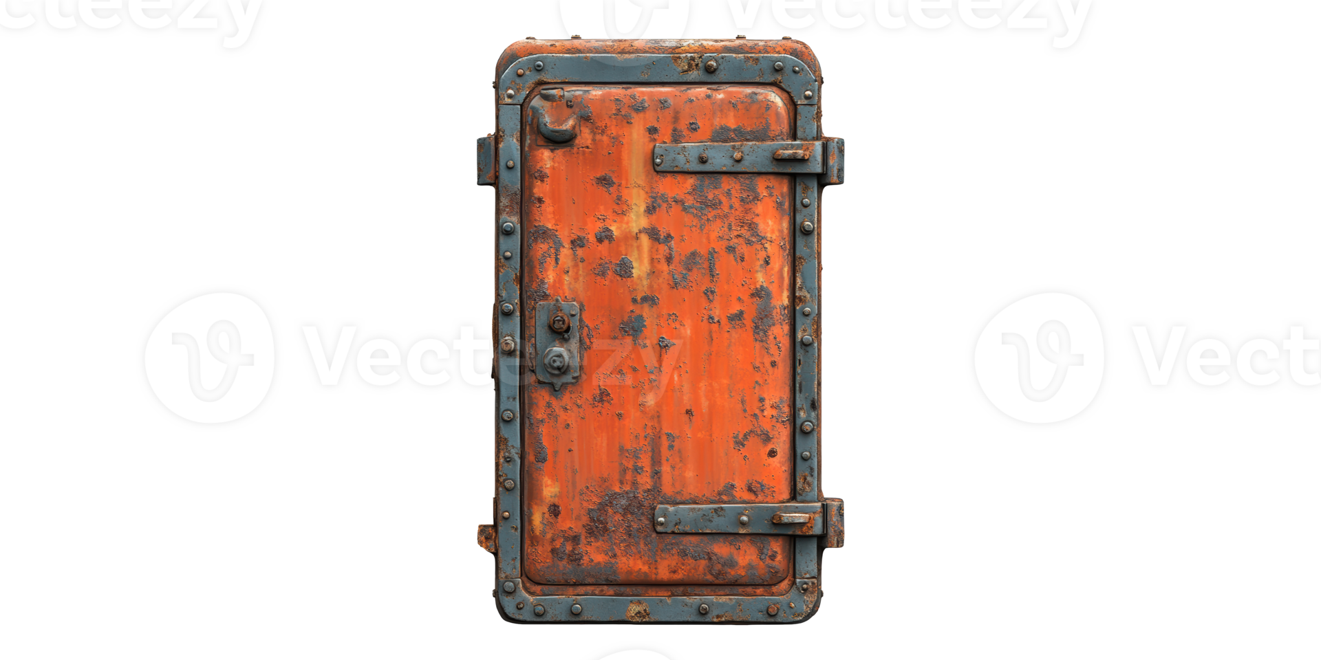 Rusty metal door with rivets isolated on transparent background png