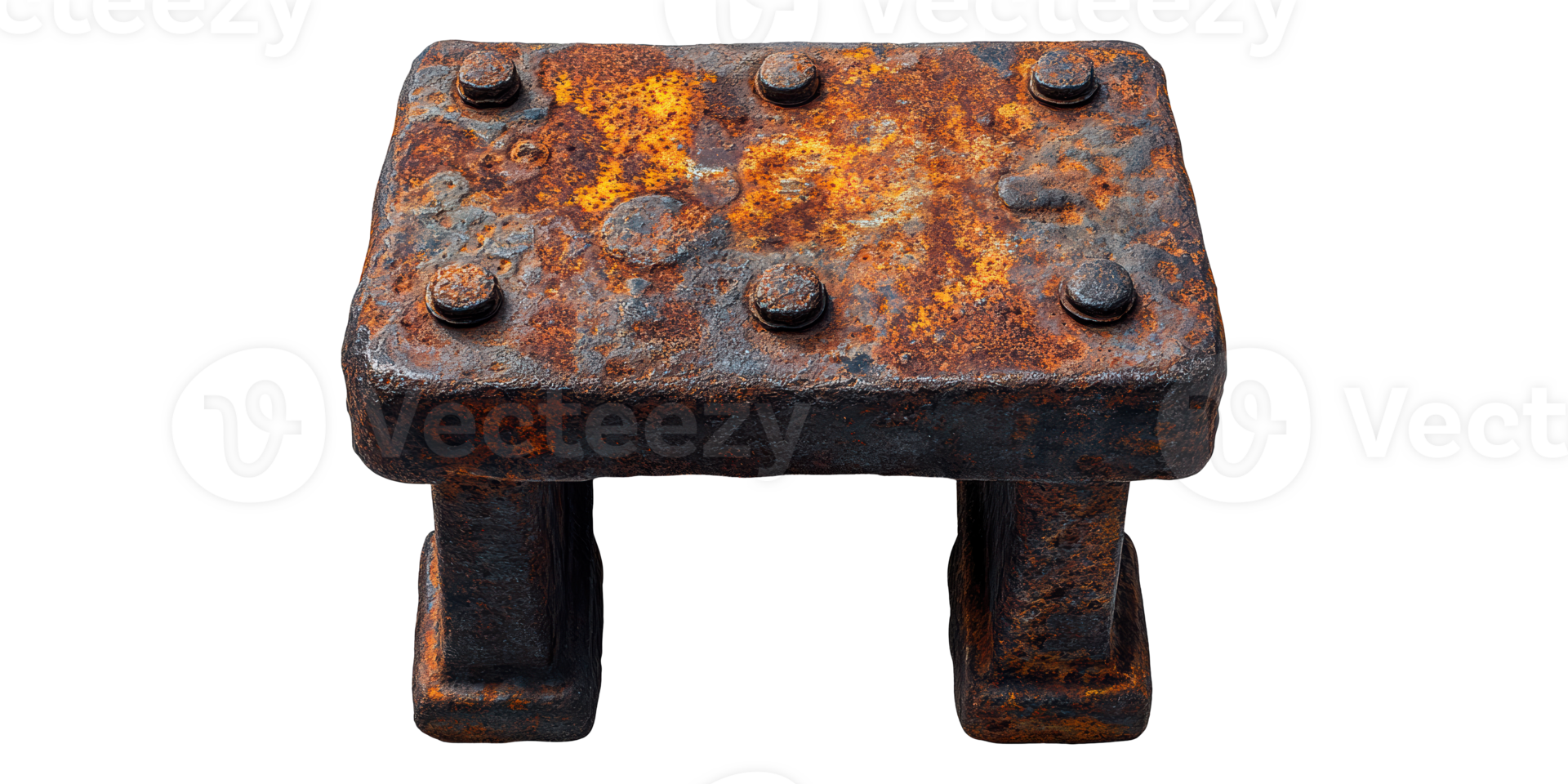 Rusty rectangular metal block with bolts isolated on transparent background png