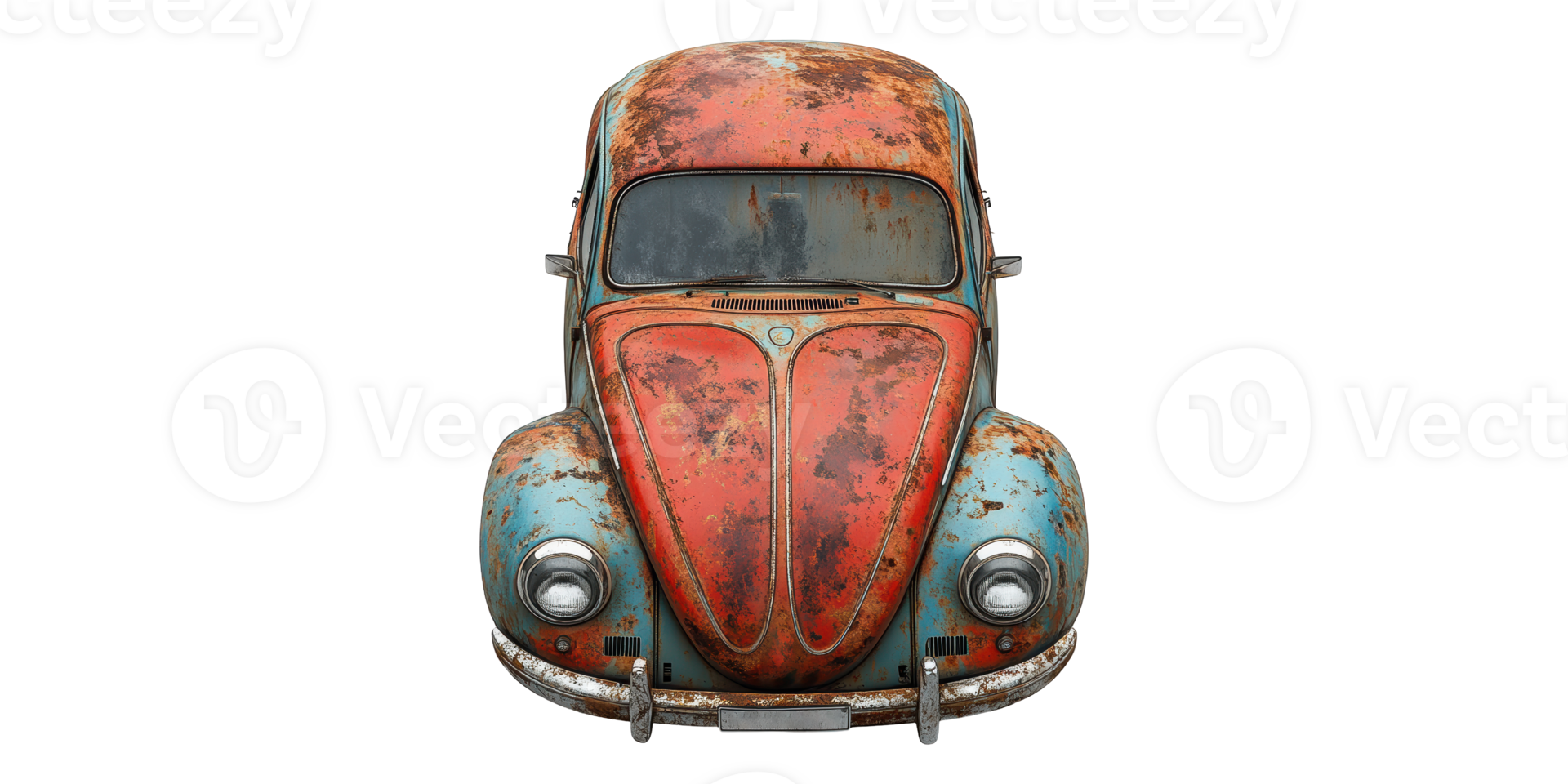 Vintage rusty car top view isolated on transparent background png