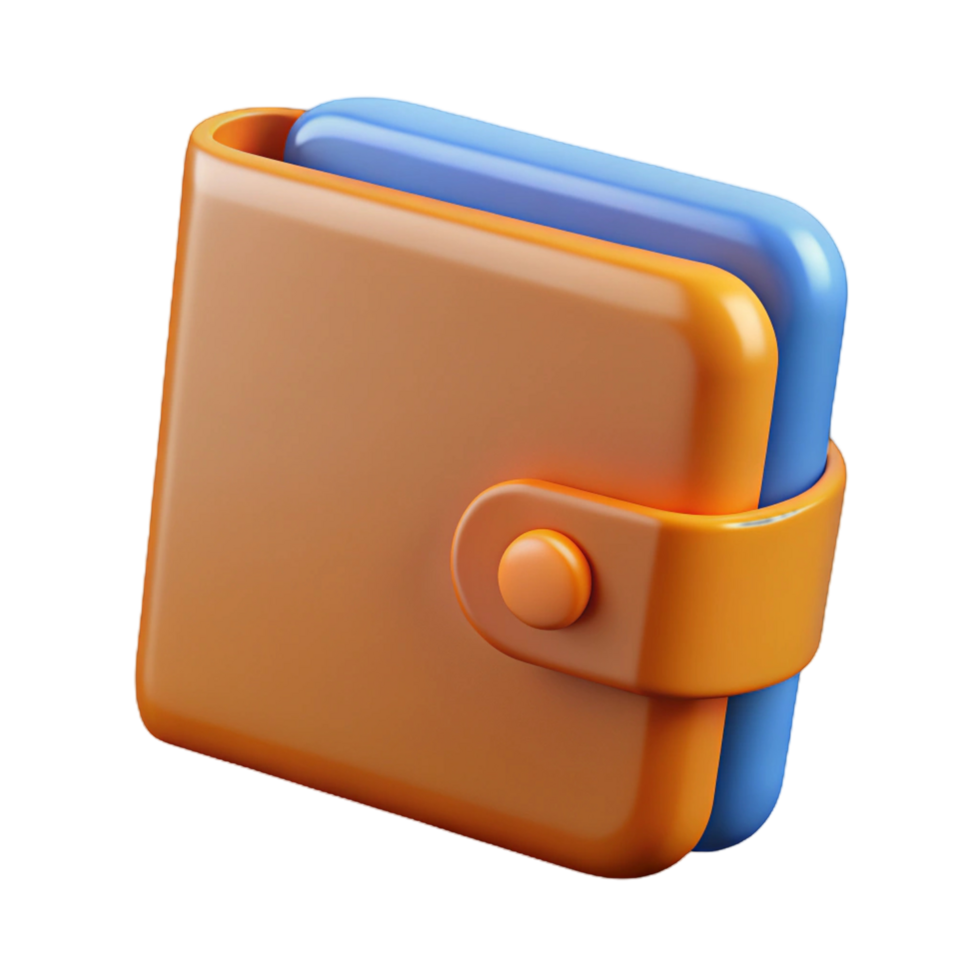 3D Render of an Orange and Blue Wallet Icon png