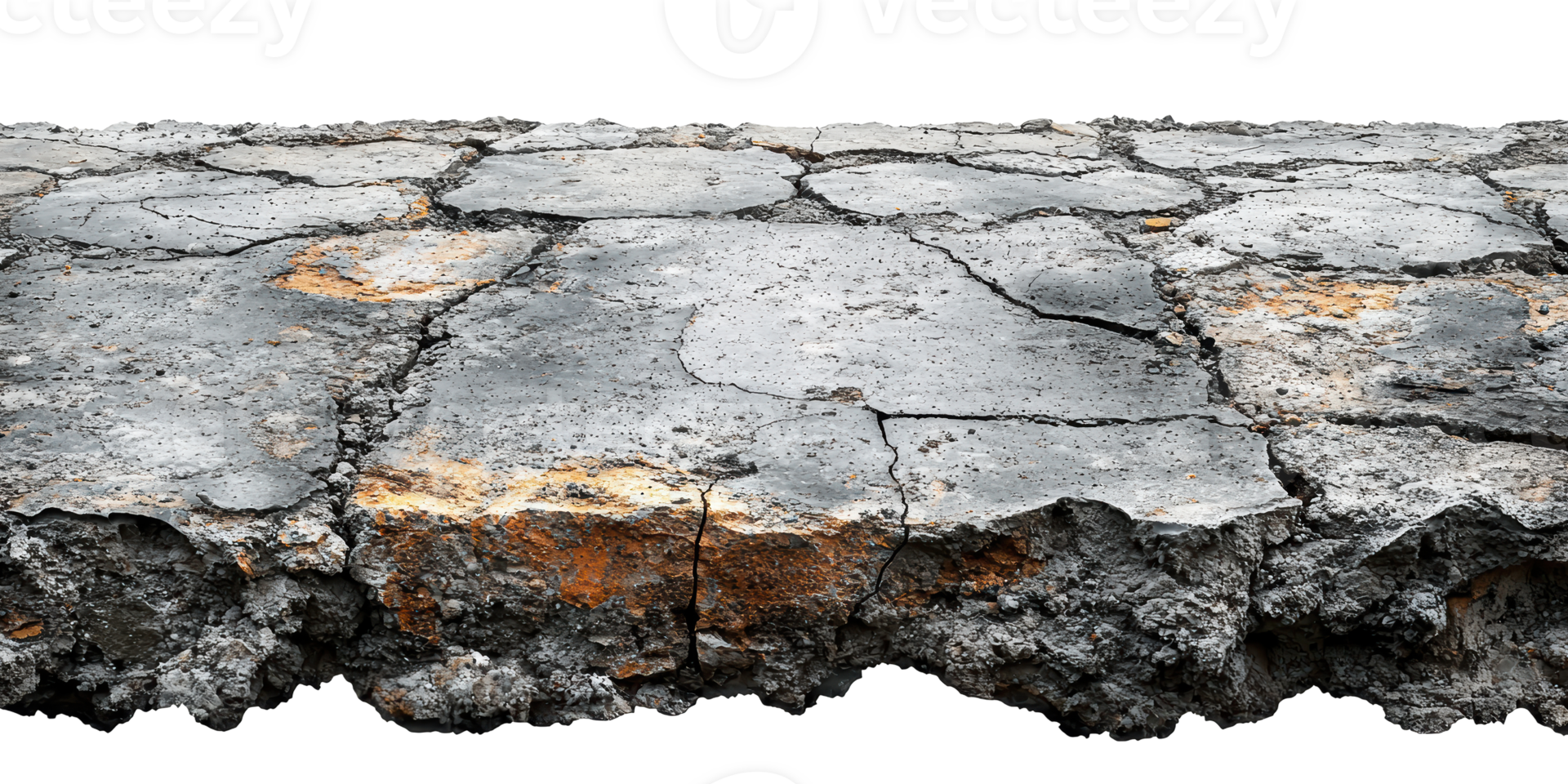 Cracked concrete road surface isolated on transparent background png