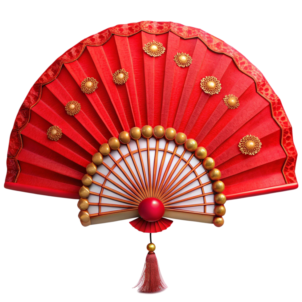 Elegant Red and Gold Hand Fan with Intricate png