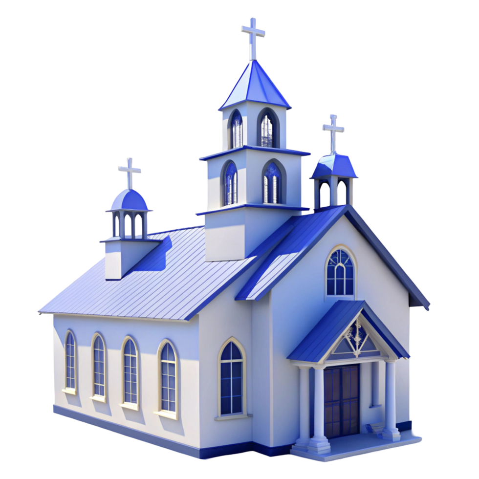 Charming Blue-Roofed Church 3D Render png