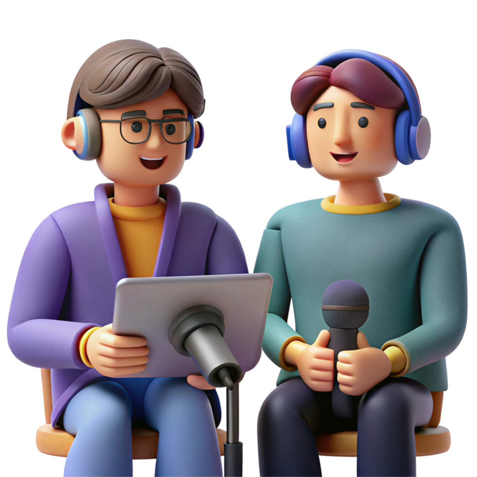 3D Render of Two Podcasters Recording an Episode png