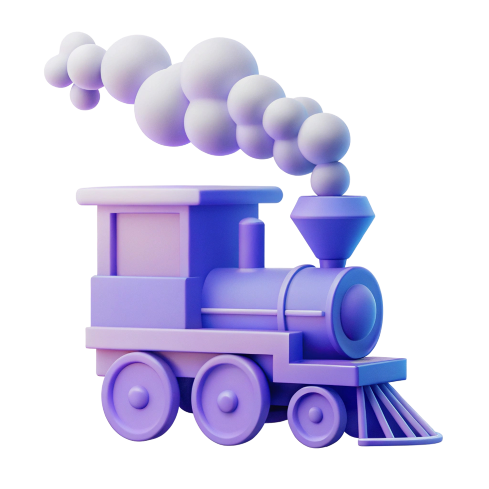 3D Render of a Purple Toy Train with Smoke png