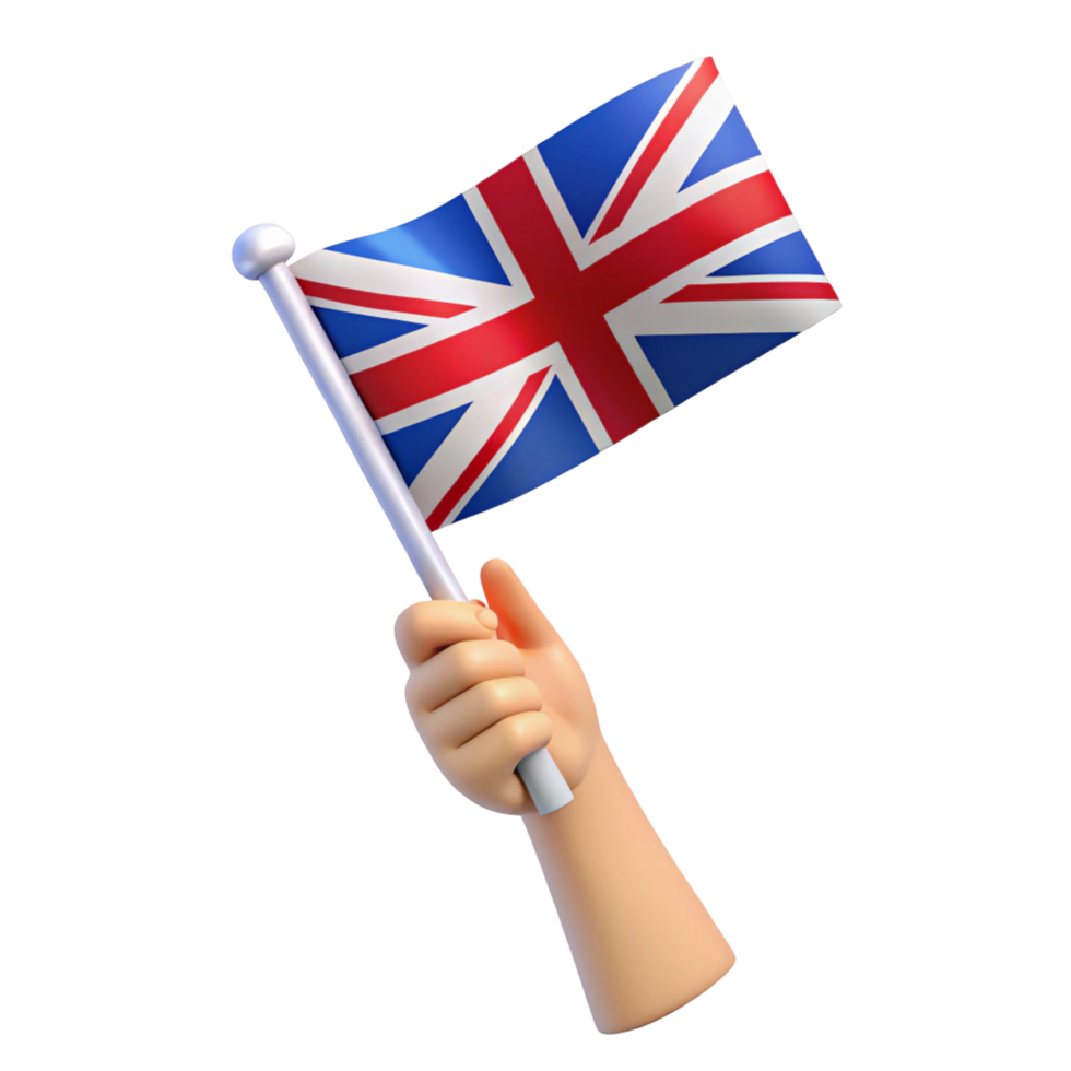 3D Cartoon Hand Holding a UK Flag png