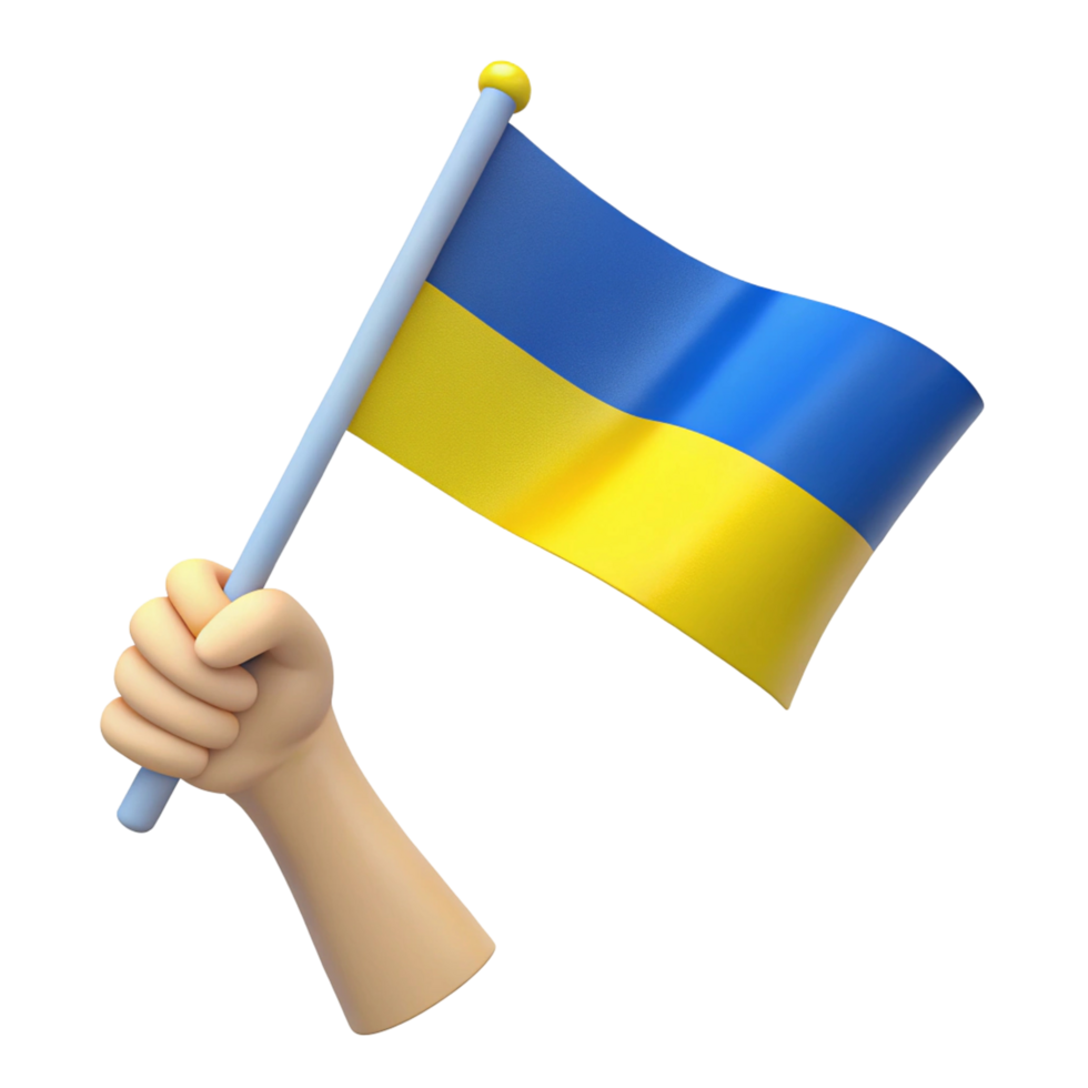 Cartoon Hand Holding Ukrainian Flag - 3D Render png