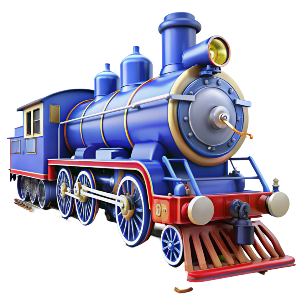 Vintage Blue Steam Train Locomotive 3D Render png