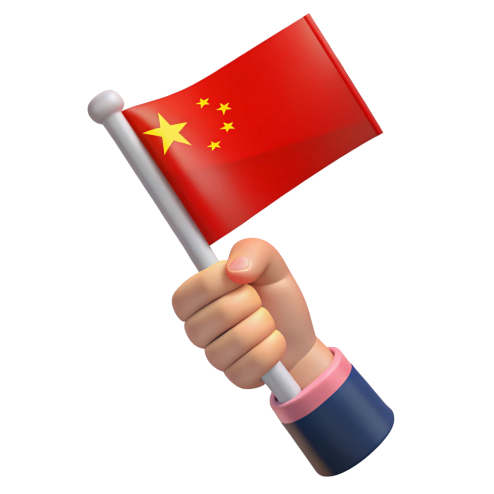 Hand Holding a Chinese Flag 3D Render png