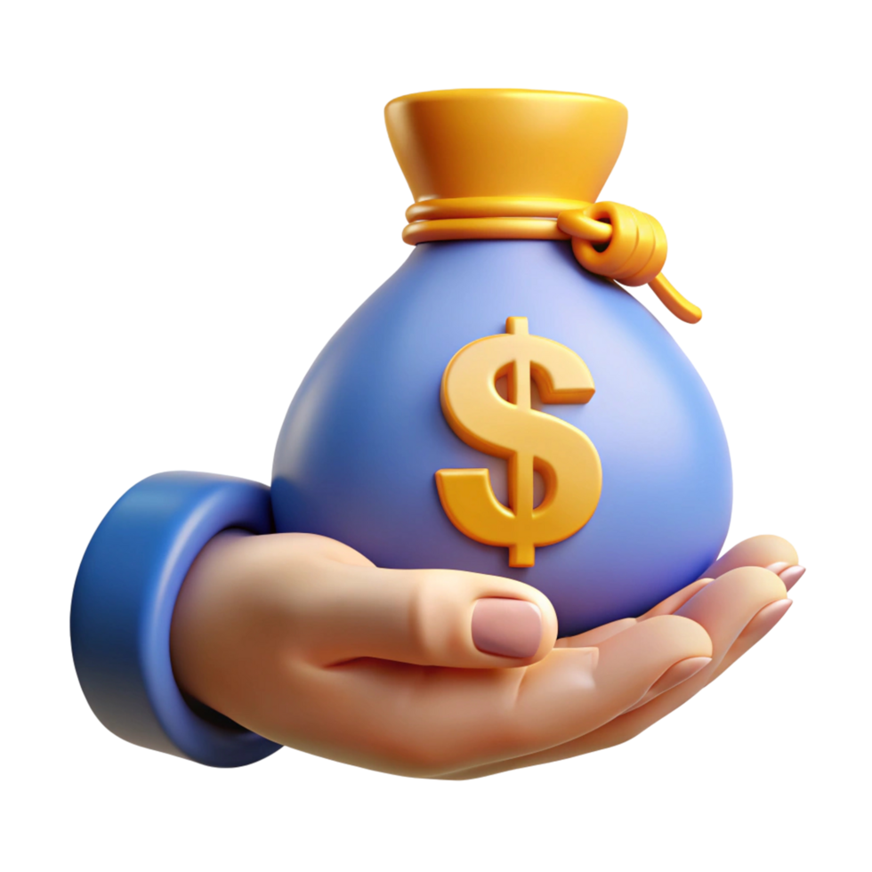 Hand Holding a Money Bag 3D Render png