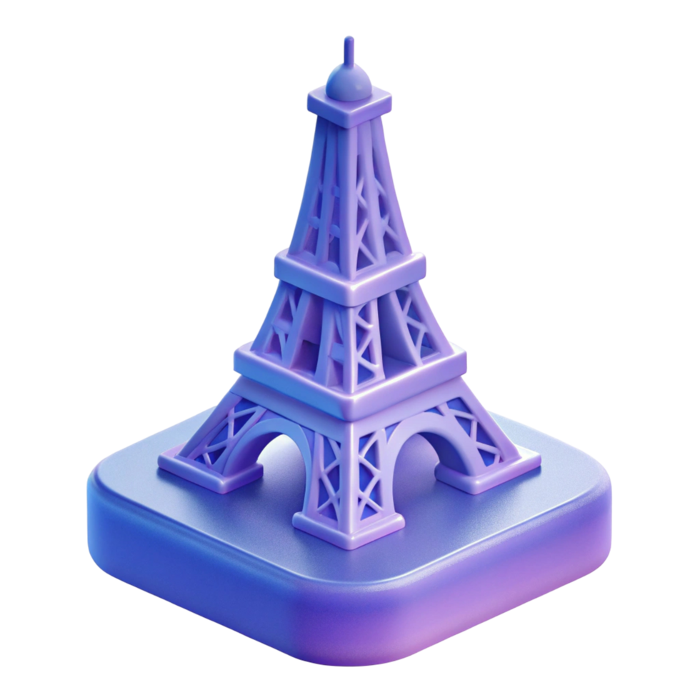 3D Render of Eiffel Tower Icon - Purple Gradient png