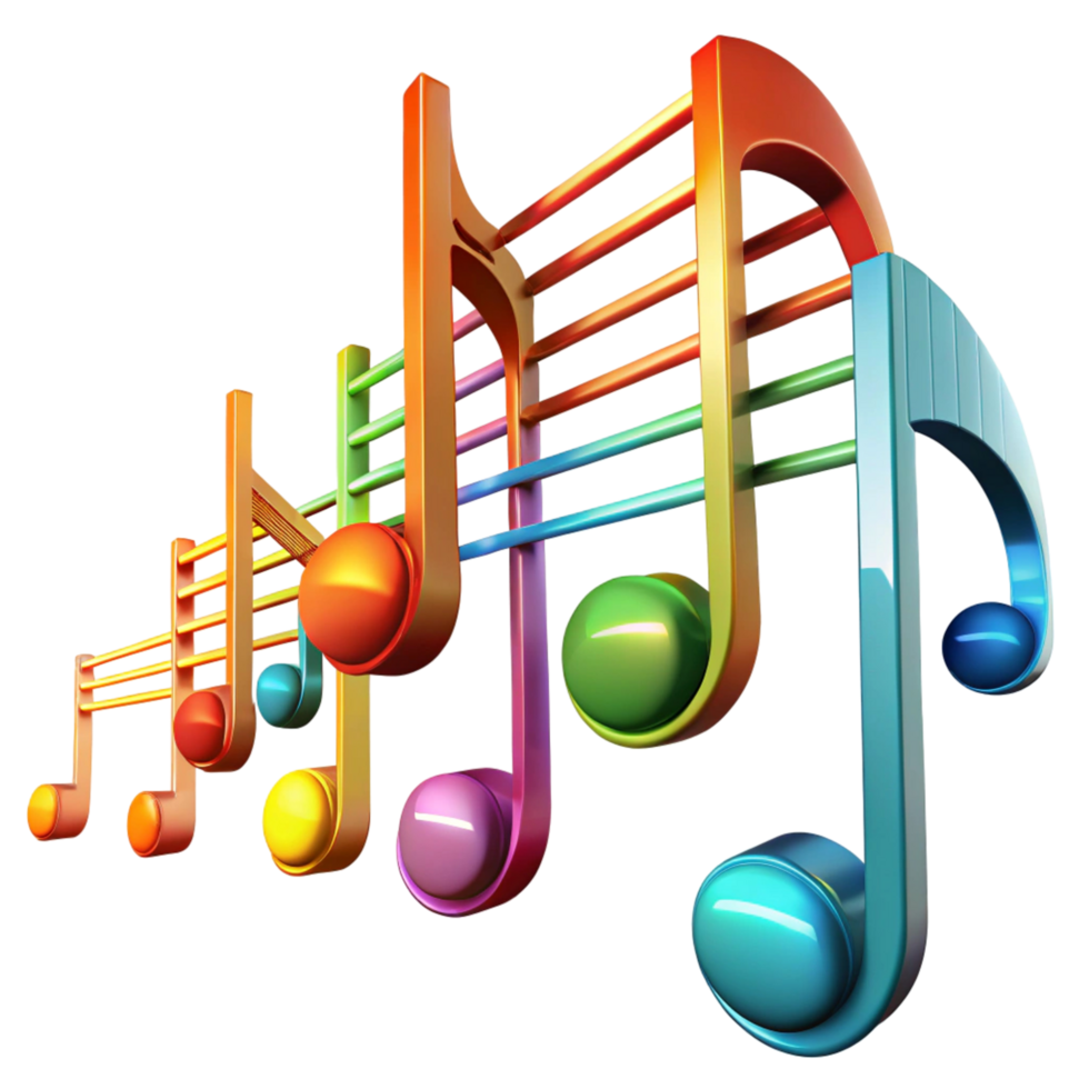 Colorful 3D Musical Notes on Staff Abstract png
