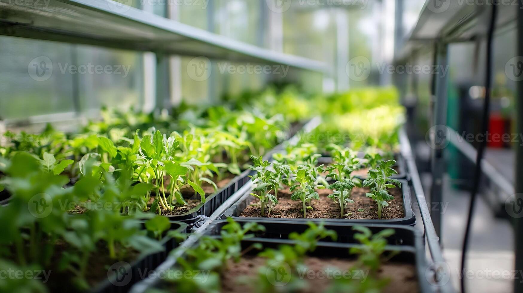 Thriving greenhouse filled with flourishing plants illustrating efficient and sustainable agriculture photo