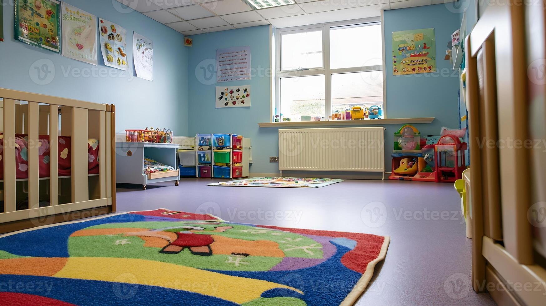 Colorful and Inviting Daycare Room with Play Areas and Educational Resources photo