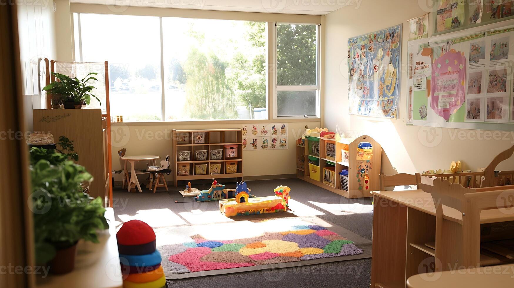 Sunny Preschool Classroom with Vibrant Decor Inspiring Creative Learning photo