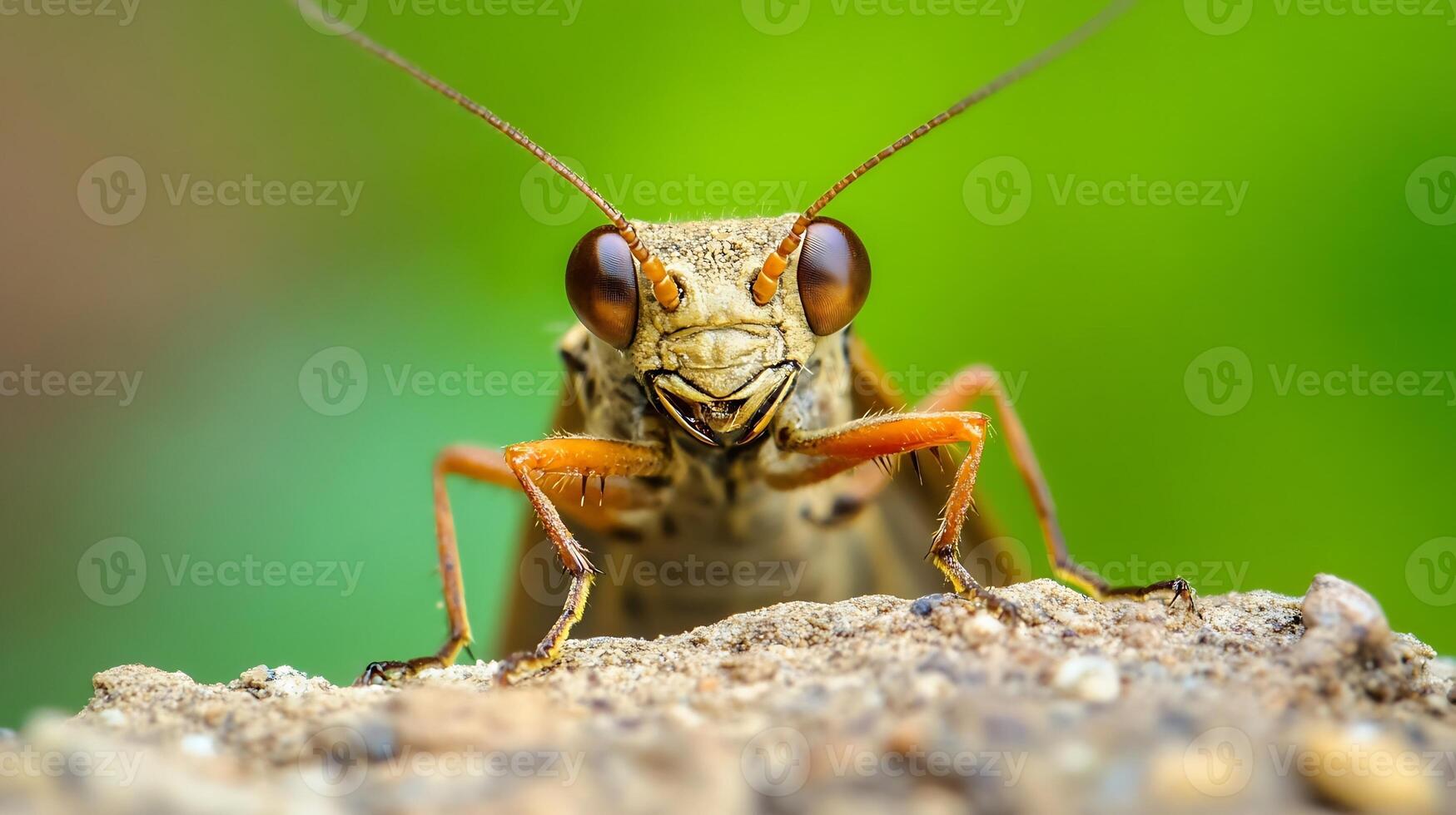 Macro Capture of an Alert Grasshopper on Rocky Surface in Natural Habitat photo