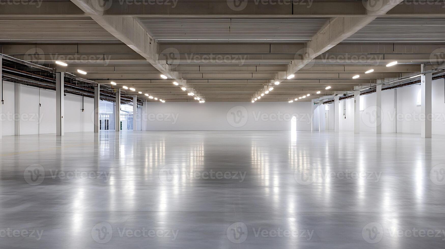 Spacious Empty Hallway with Modern Industrial Architecture and Lighting photo
