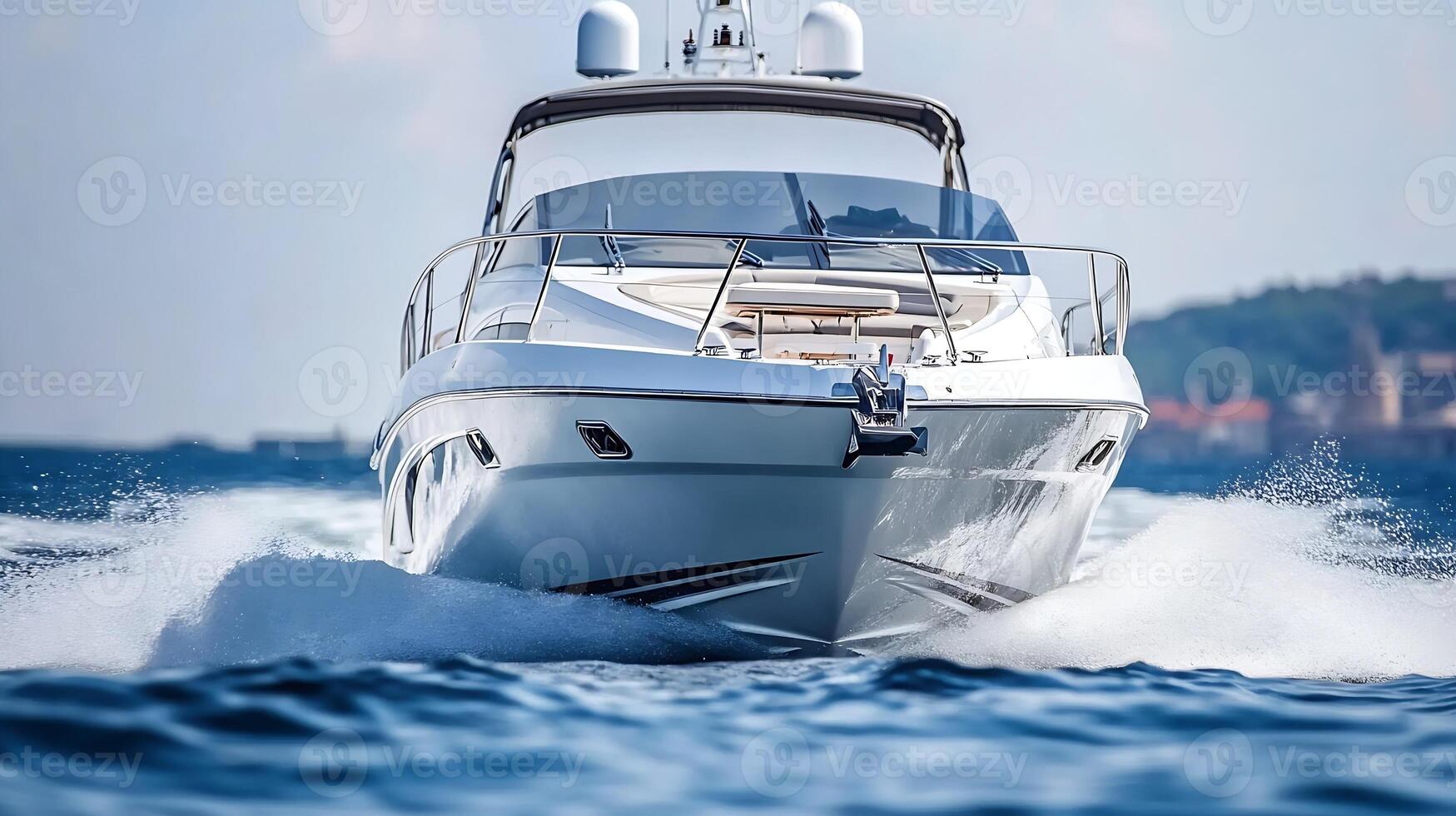 Luxury Motorboat Speeding Across Ocean Waves photo