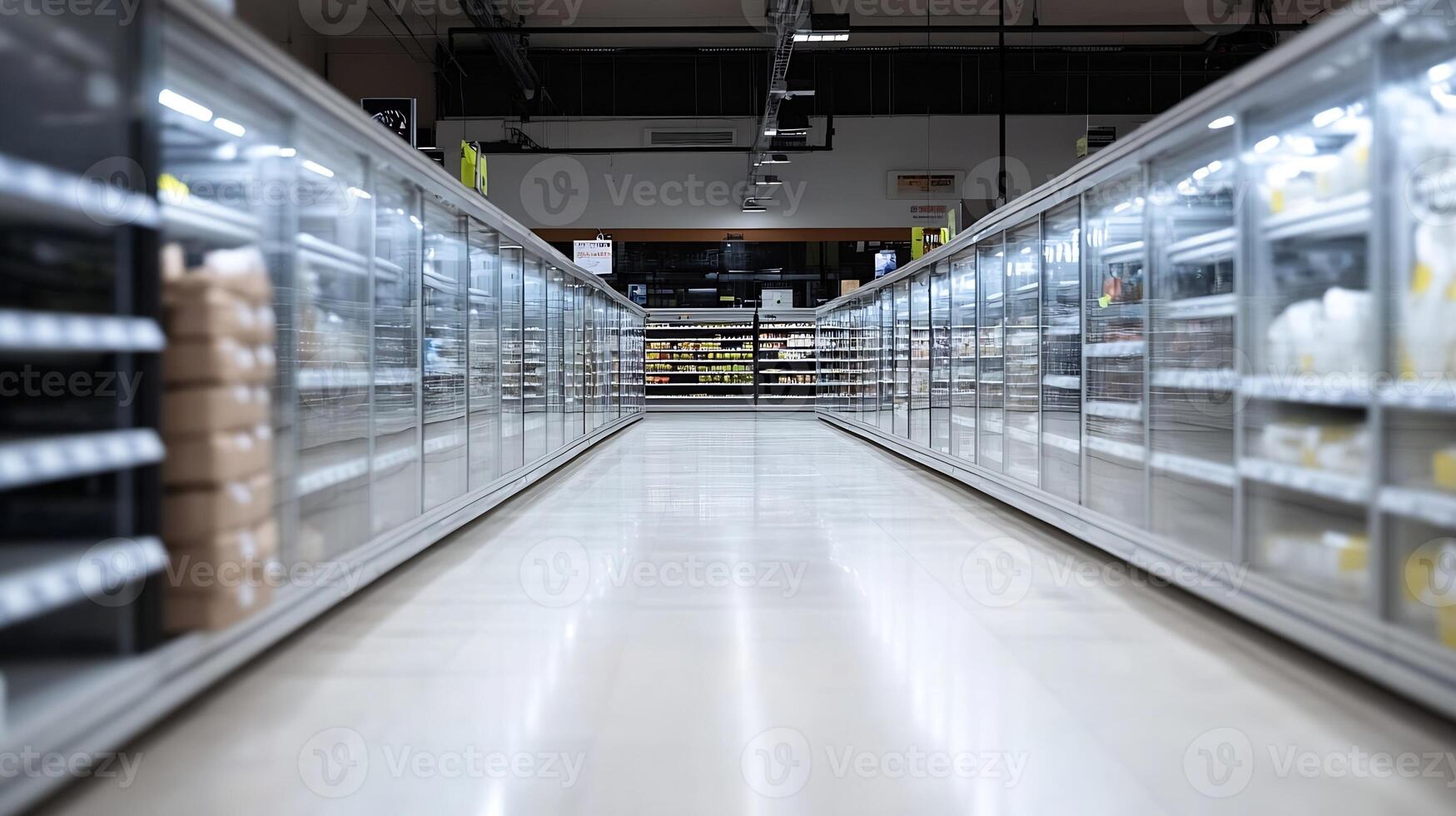 Modern Supermarket Aisle featuring Extensive Refrigerated Display Storage photo
