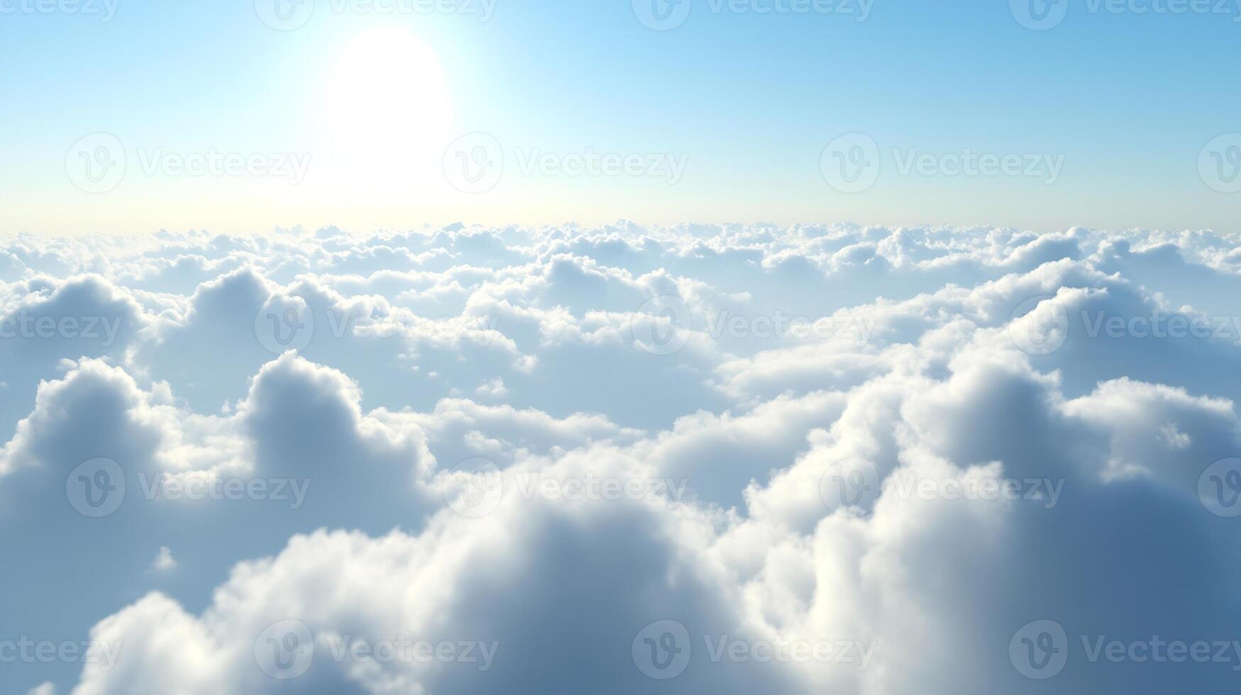 Serene Cloud Horizon with Sunlight Through Puffy Clouds photo