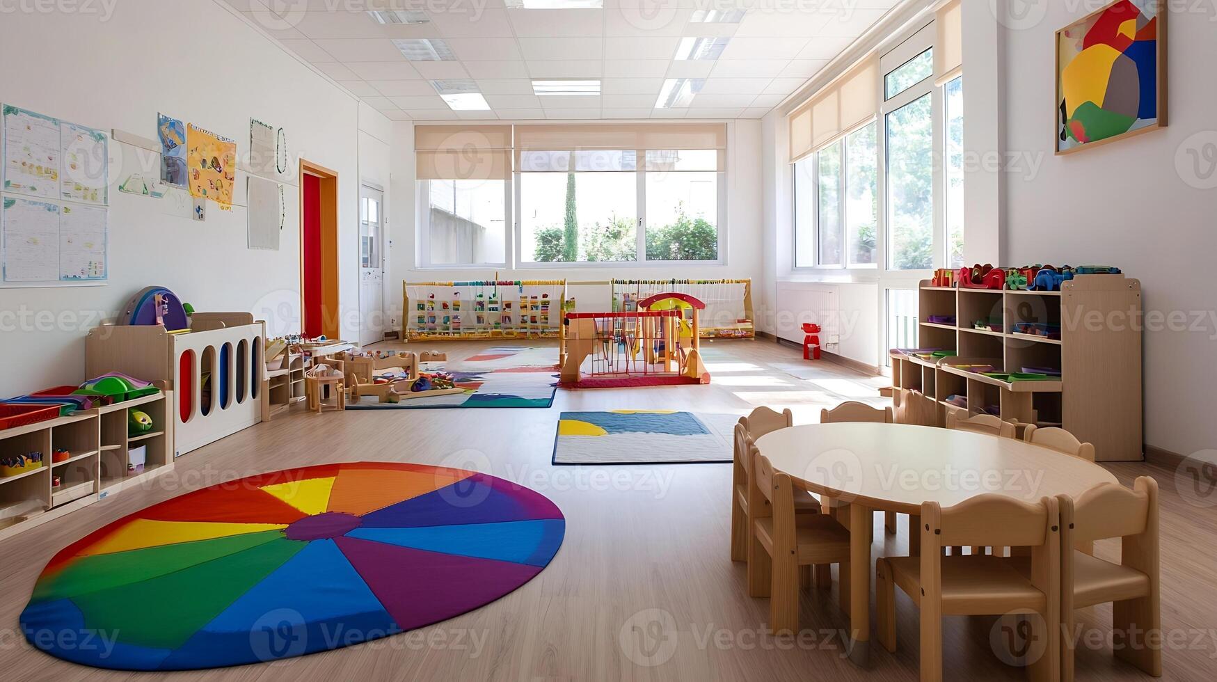 Colorful Kindergarten Classroom with Educational Toys and Learning Space photo