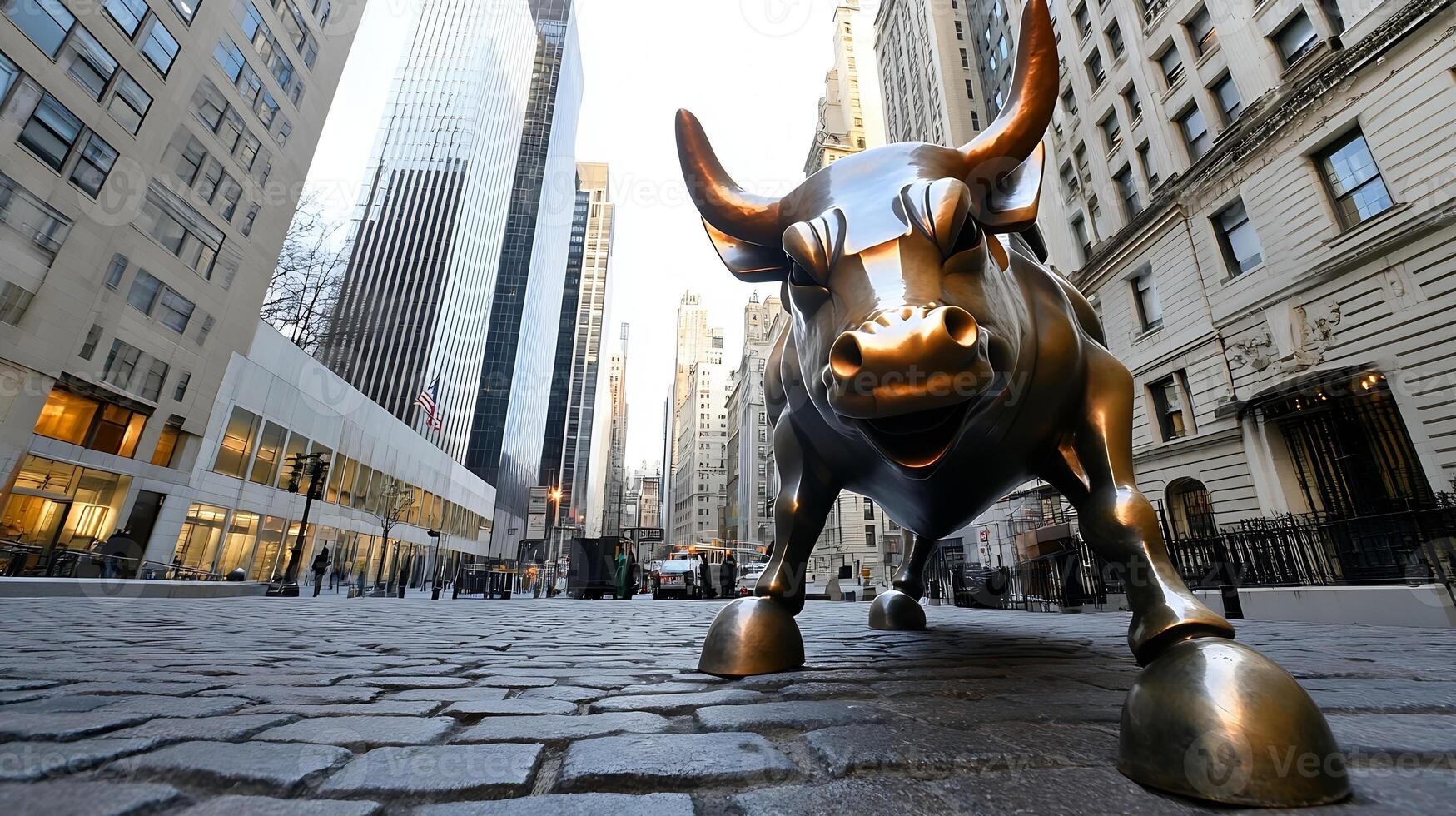 Iconic Charging Bull Statue on Wall Street New York Financial District Symbol photo