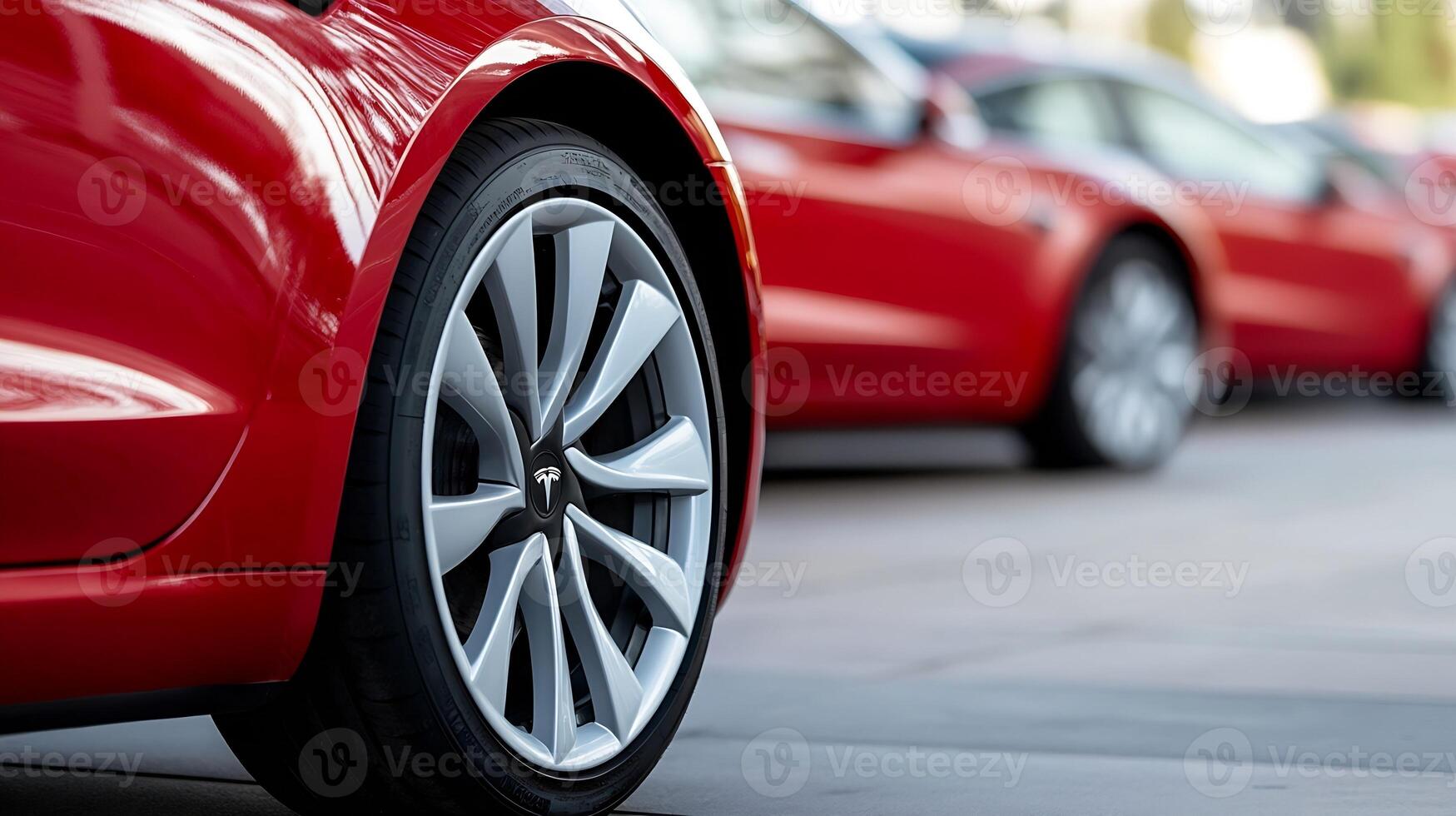 Red Sports Car with Modern Design Parked in Urban Environment photo