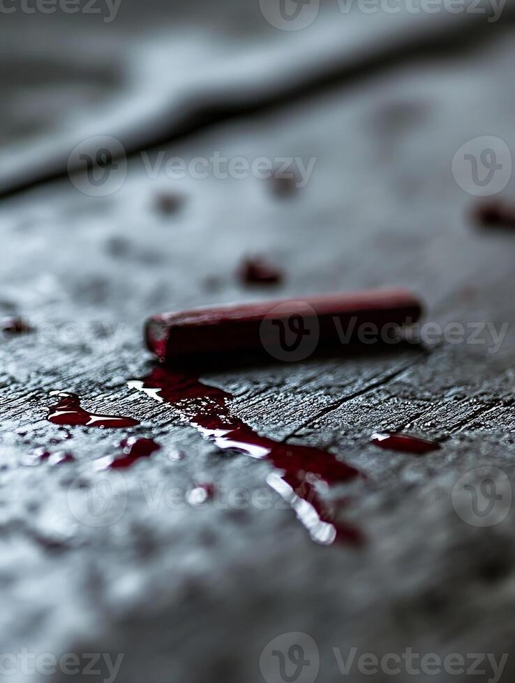 Moody Scene with Fallen Red Wax on Textured Surface in Low Light photo