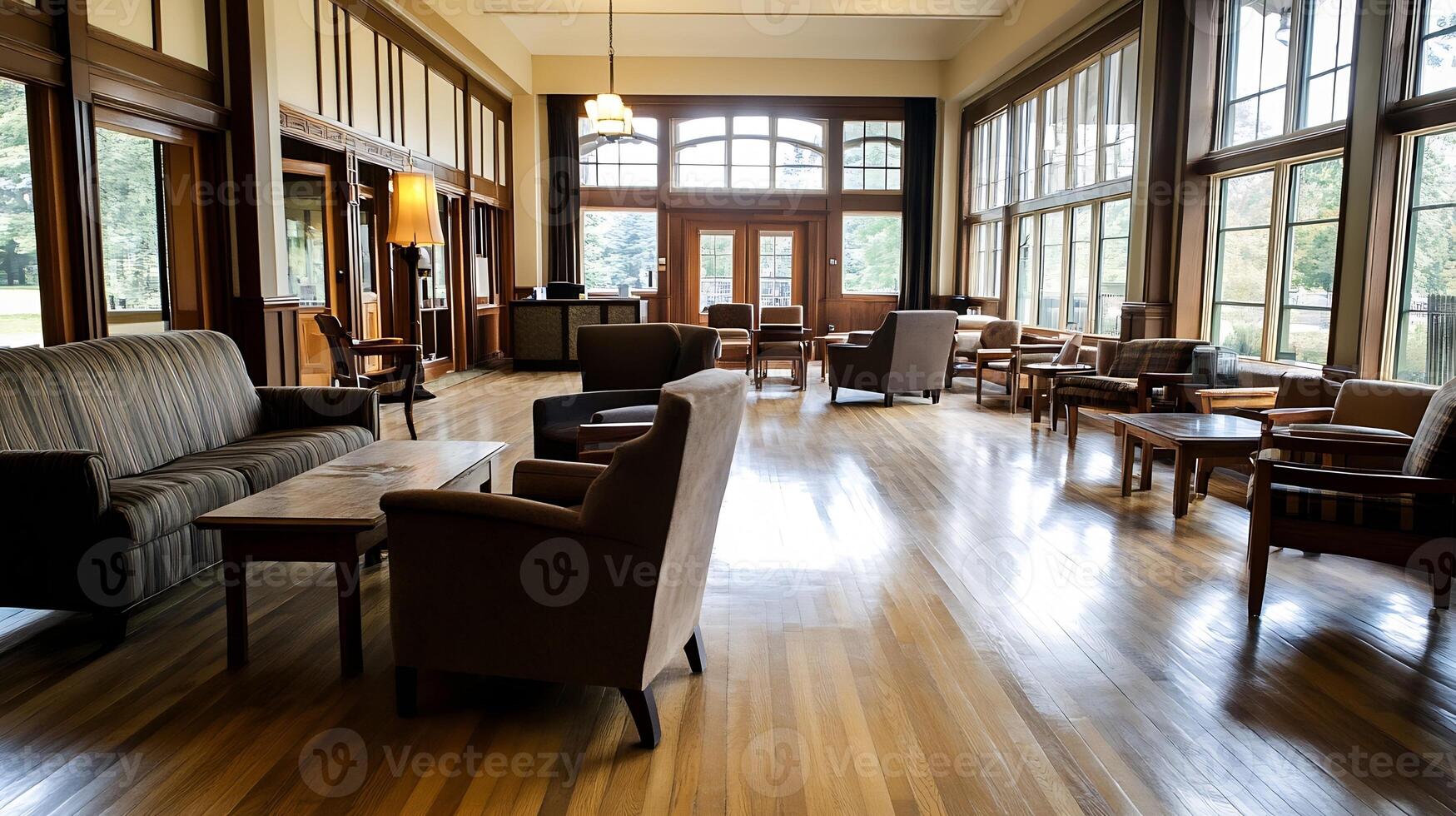 Spacious Lobby Area with Elegant Seating and Large Windows photo