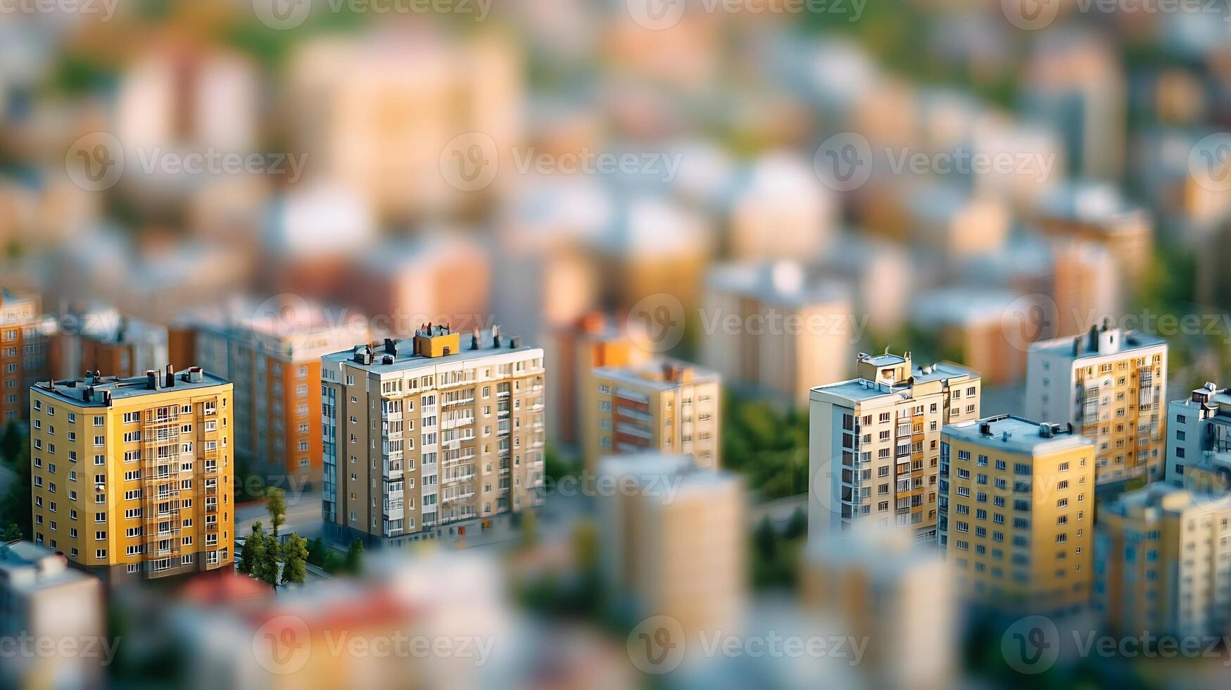 Miniature High Rise Buildings Cityscape View with Tilt Shift Effect photo
