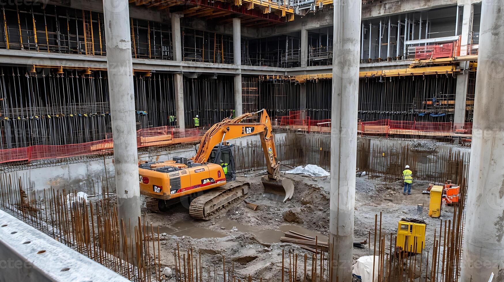Deep Excavation for New Building Foundation in Urban City Center Construction photo