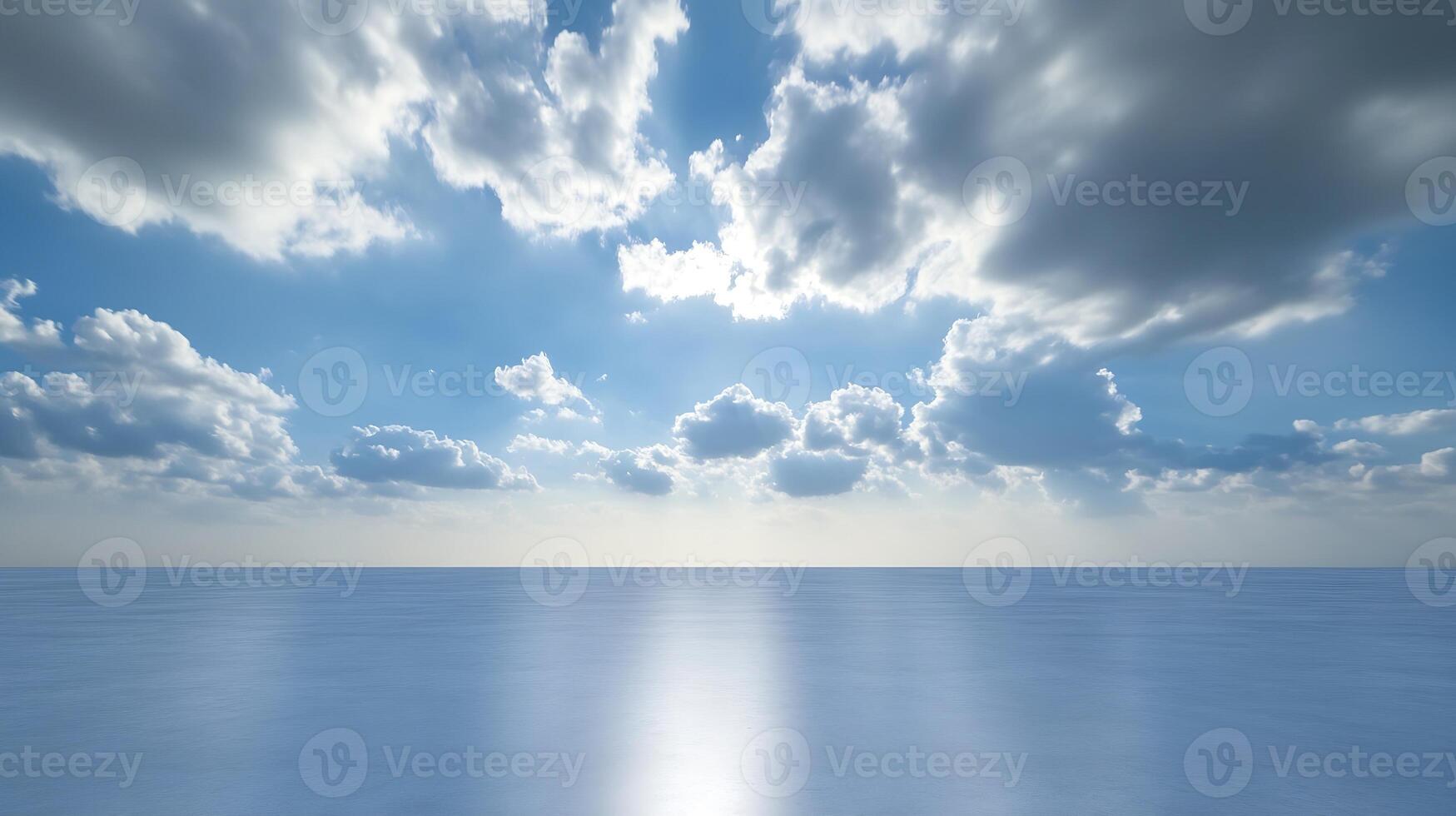 Vibrant Open Sky and Calm Ocean Horizon with Dramatic Clouds on a Serene Day photo