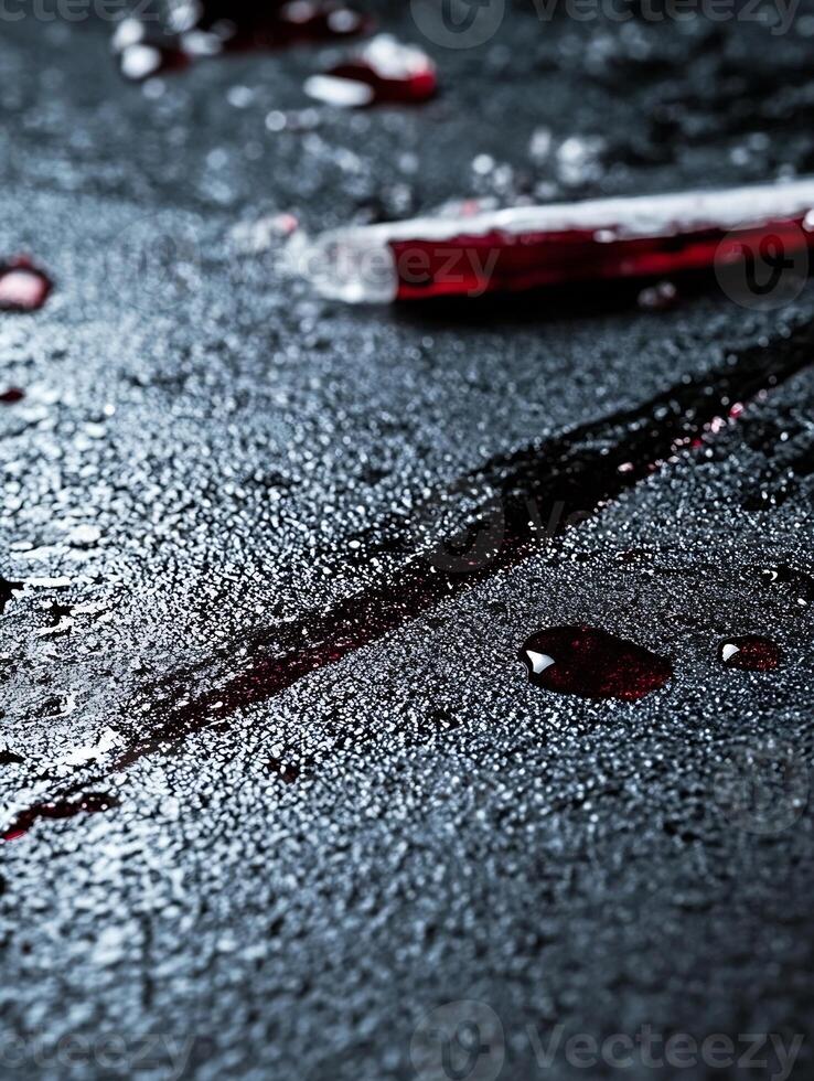 Dramatic Closeup of Blood Spatter on Textured Surface Forensics and Crime Scene Concept photo