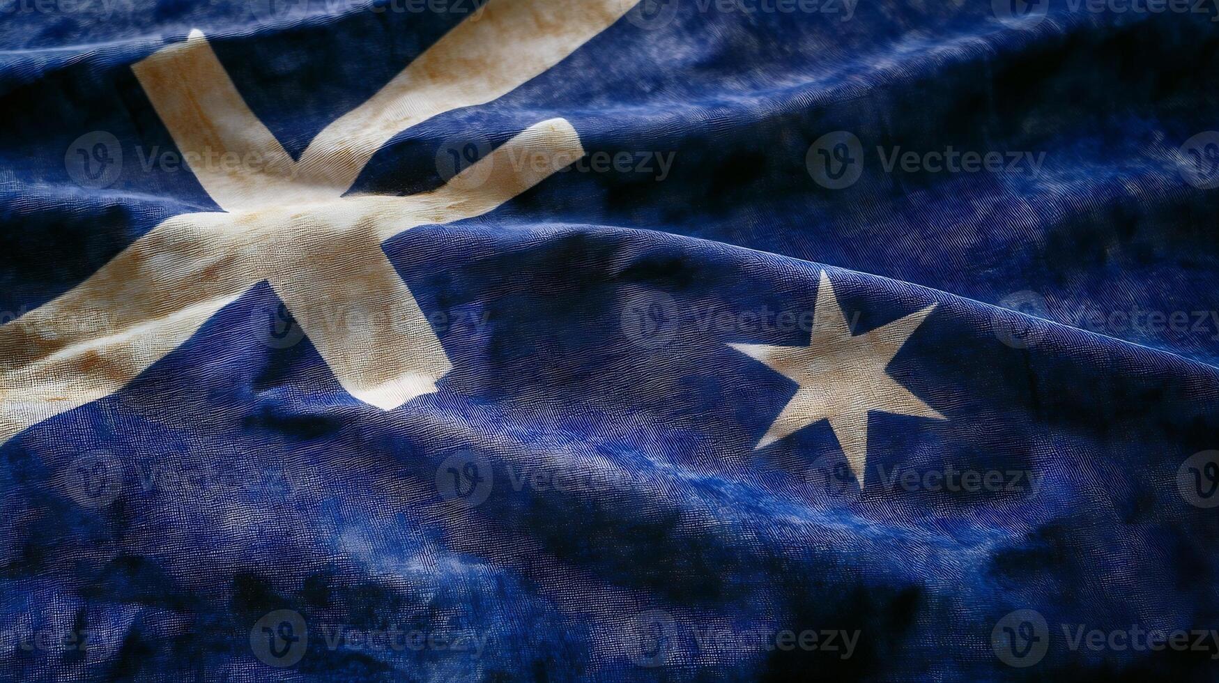 Closeup of Blue Fabric Flag with Unique Star and Cross Design Mid Folds photo