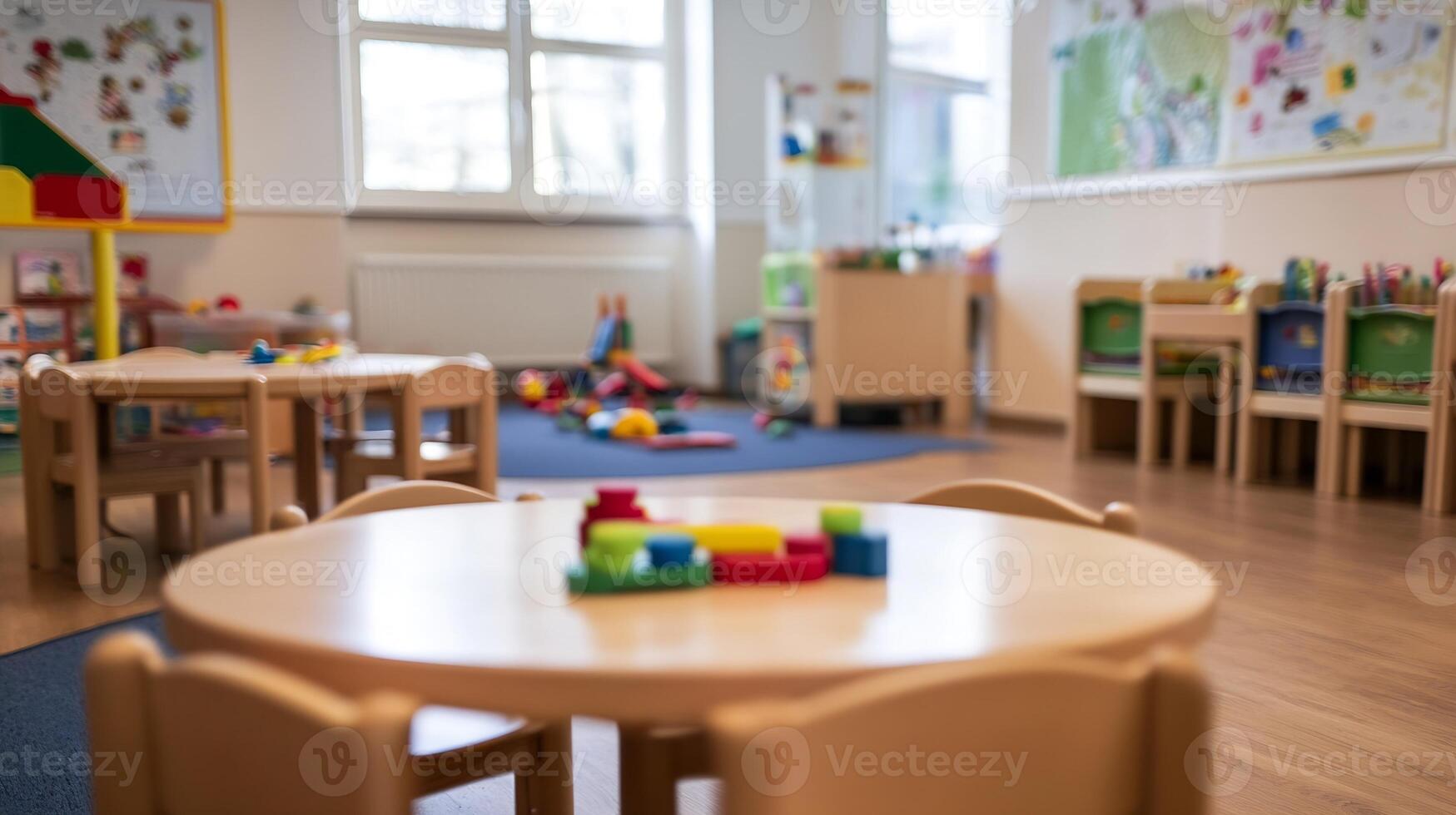 Bright and Colorful Kindergarten Classroom with Playful Learning Environment photo