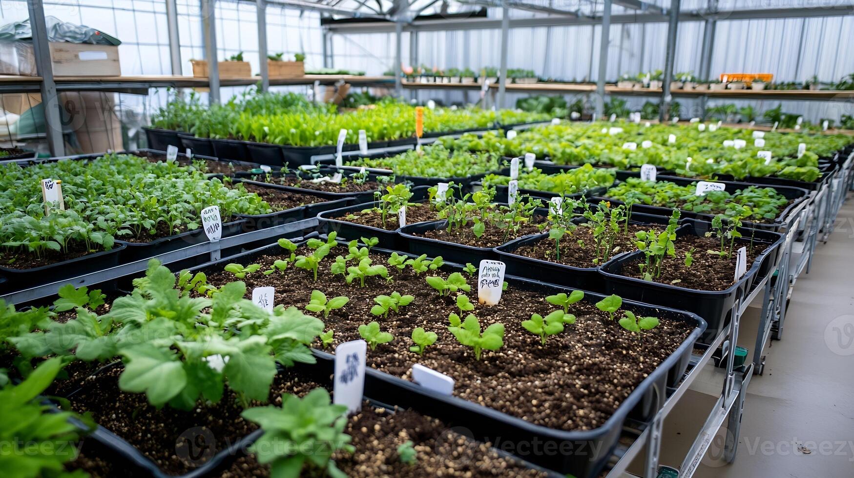 Organic Seedling Trays in a Modern Greenhouse Environment photo